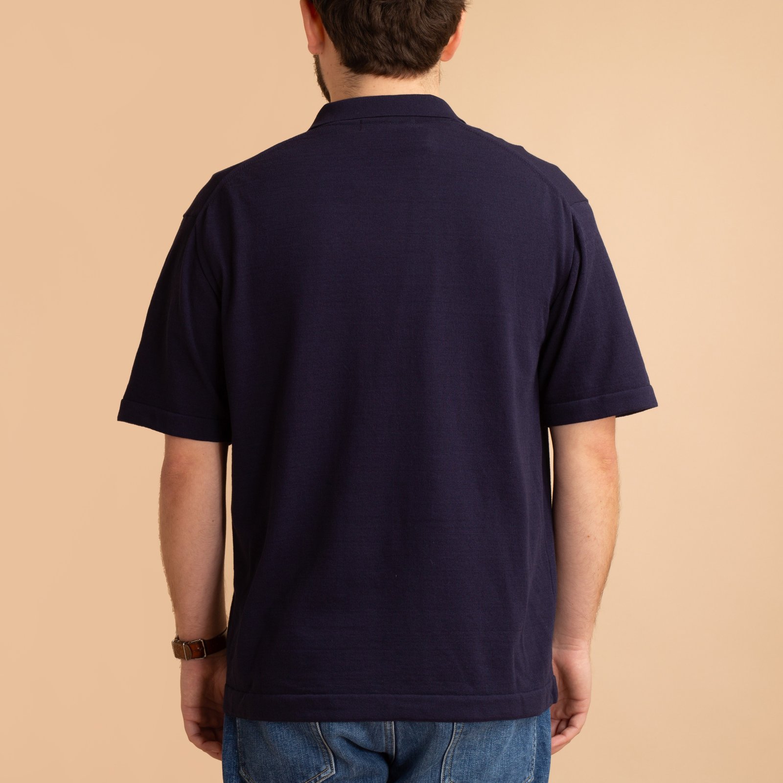 Ice Cotton Open-Collar Shirt Navy