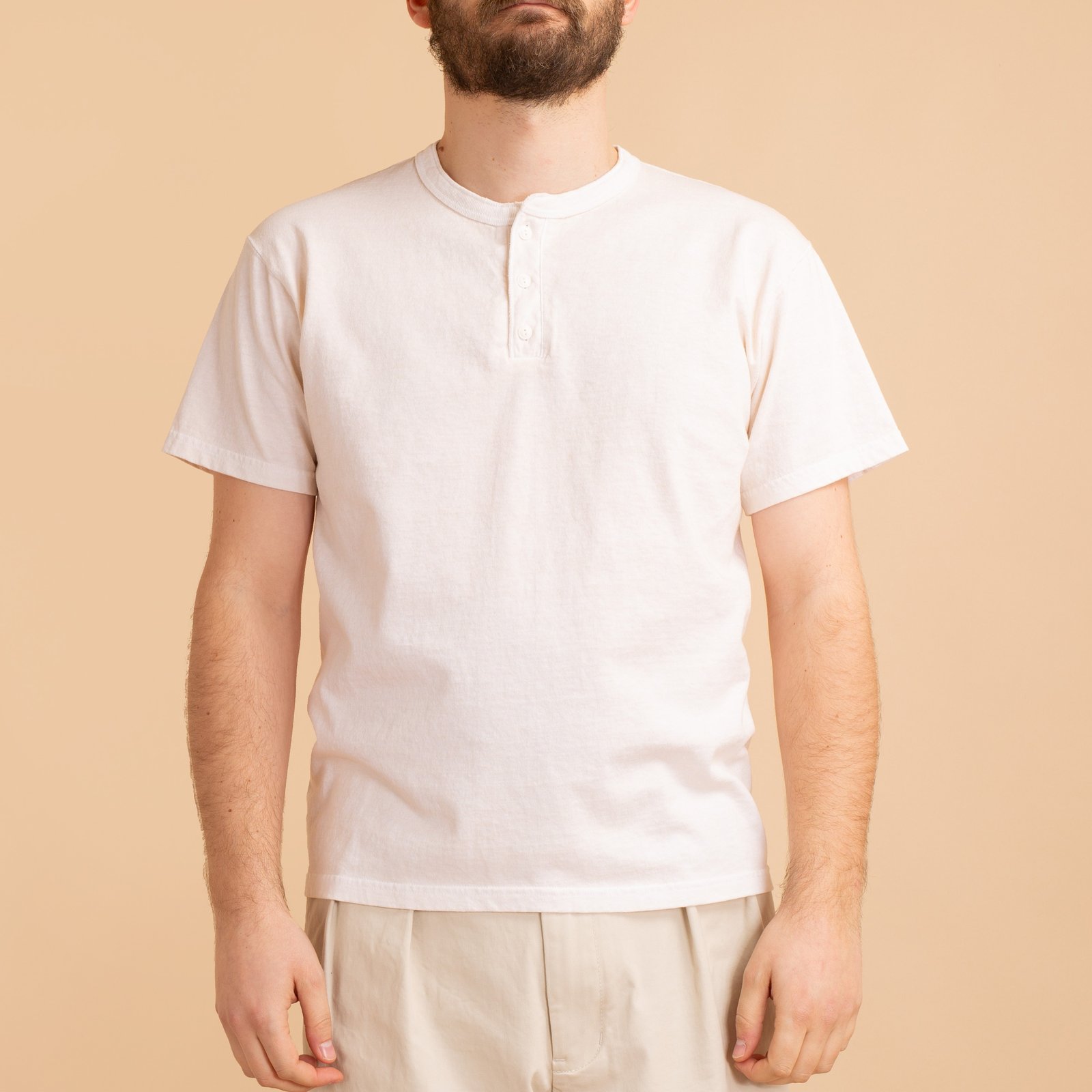 Short Sleeve Henley Tee in Natural Color