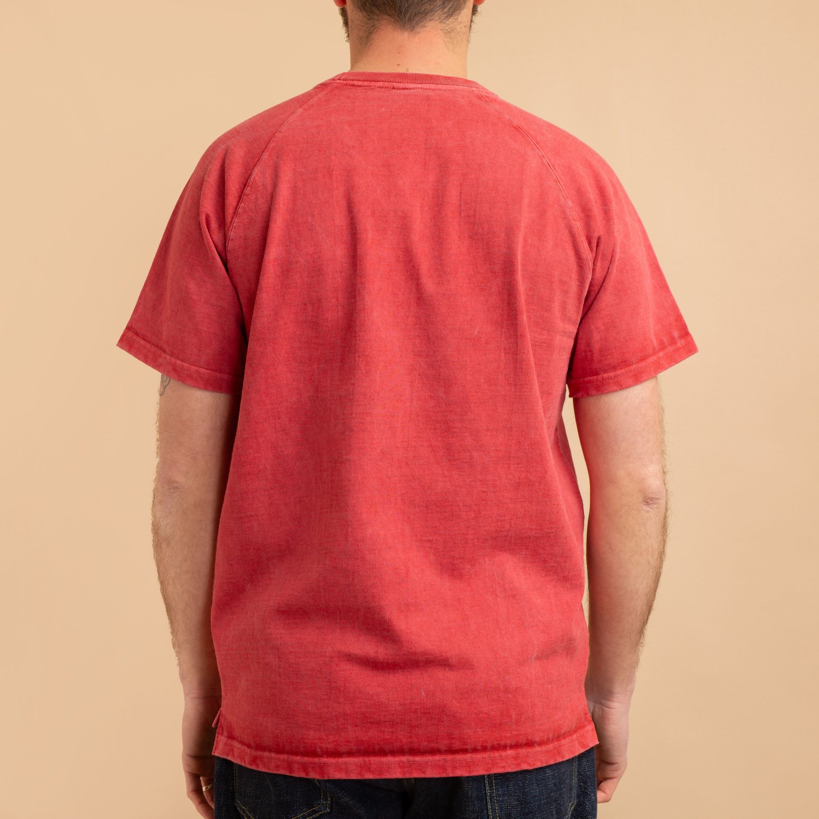 Short Sleeve Heavy Raglan Pocket Tee in Faded Red