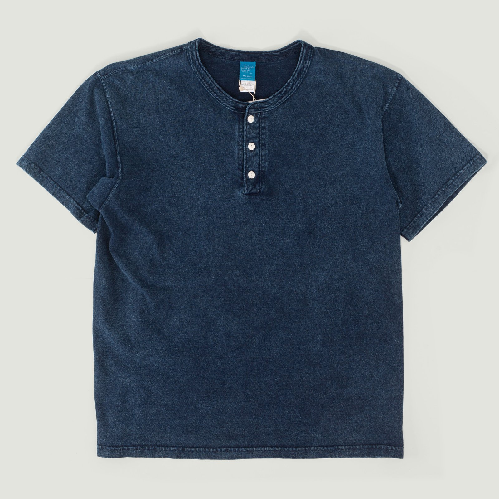 Short Sleeve Henley Tee in Indigo Shave