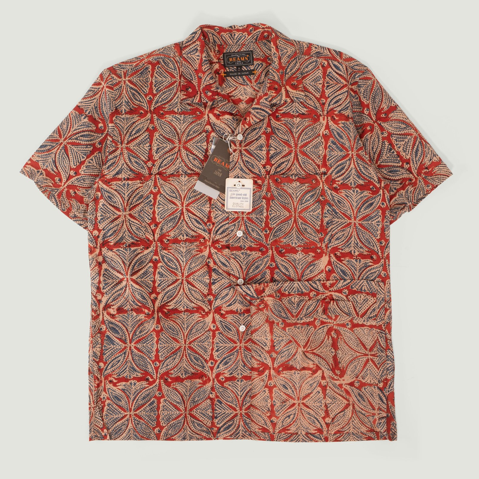 Open Collar Short Sleeve Shirt Block Print Vermillion