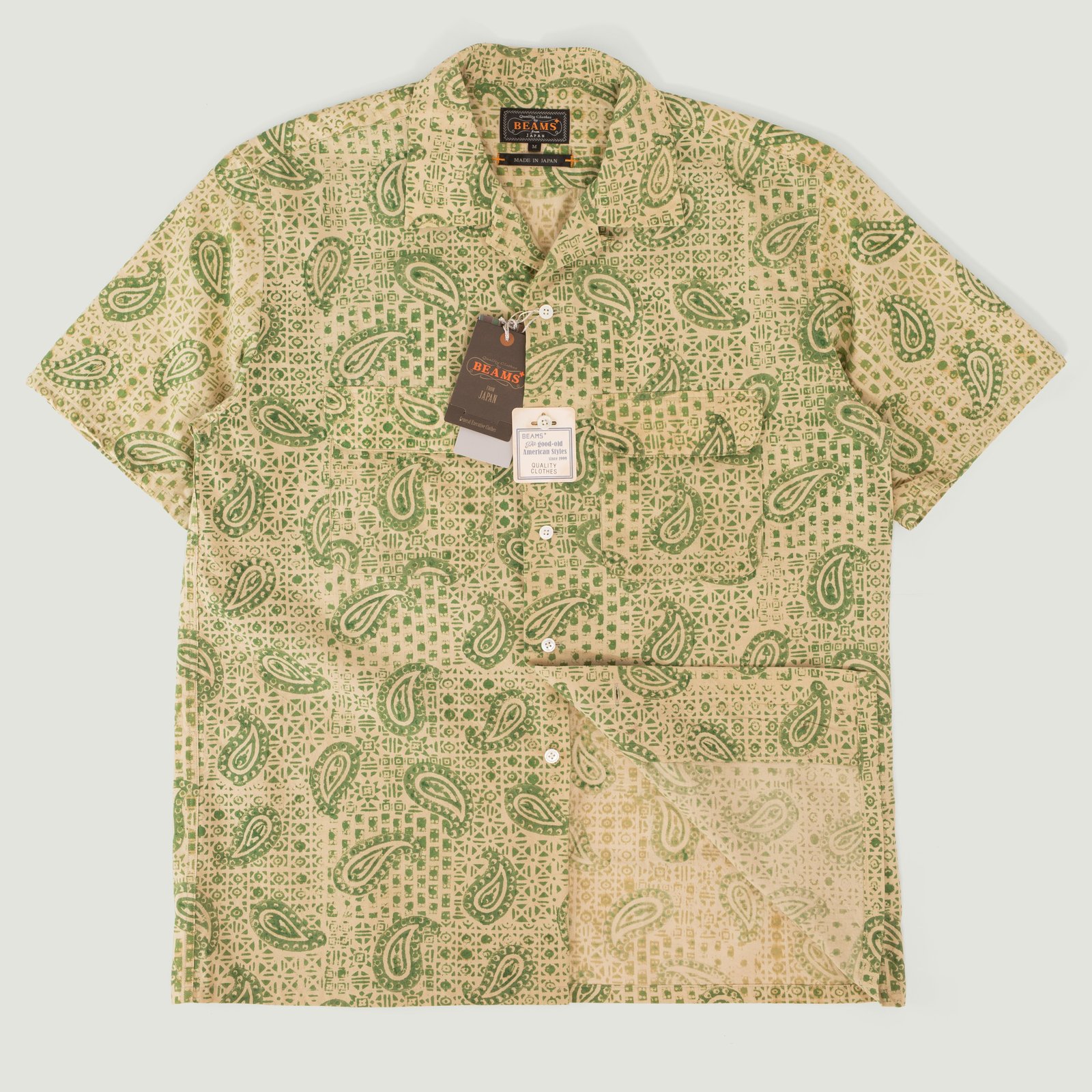 Open Collar S/S Shirt Block Print Paisley