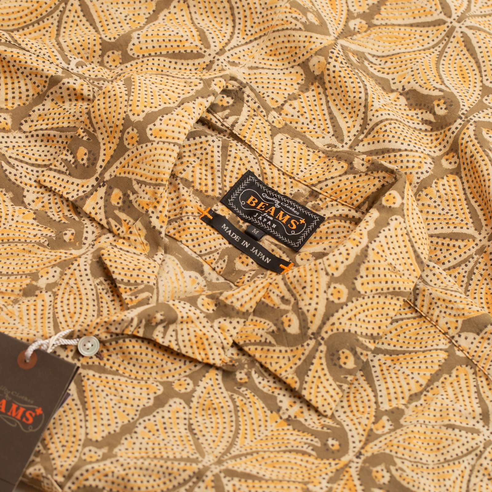 Open Collar Short Sleeve Shirt Block Print Khaki