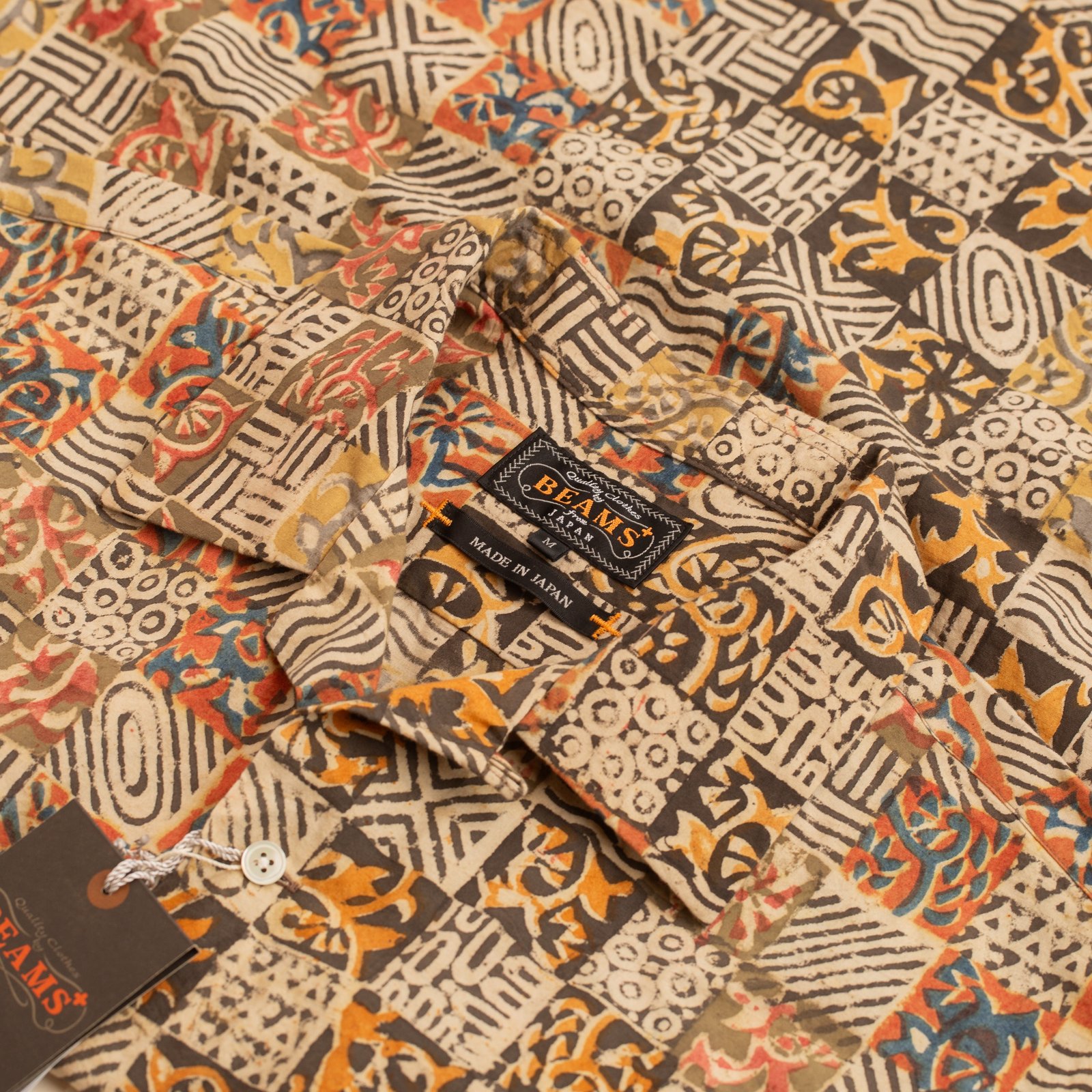 Open Collar Short Sleeve Shirt Block Print Square