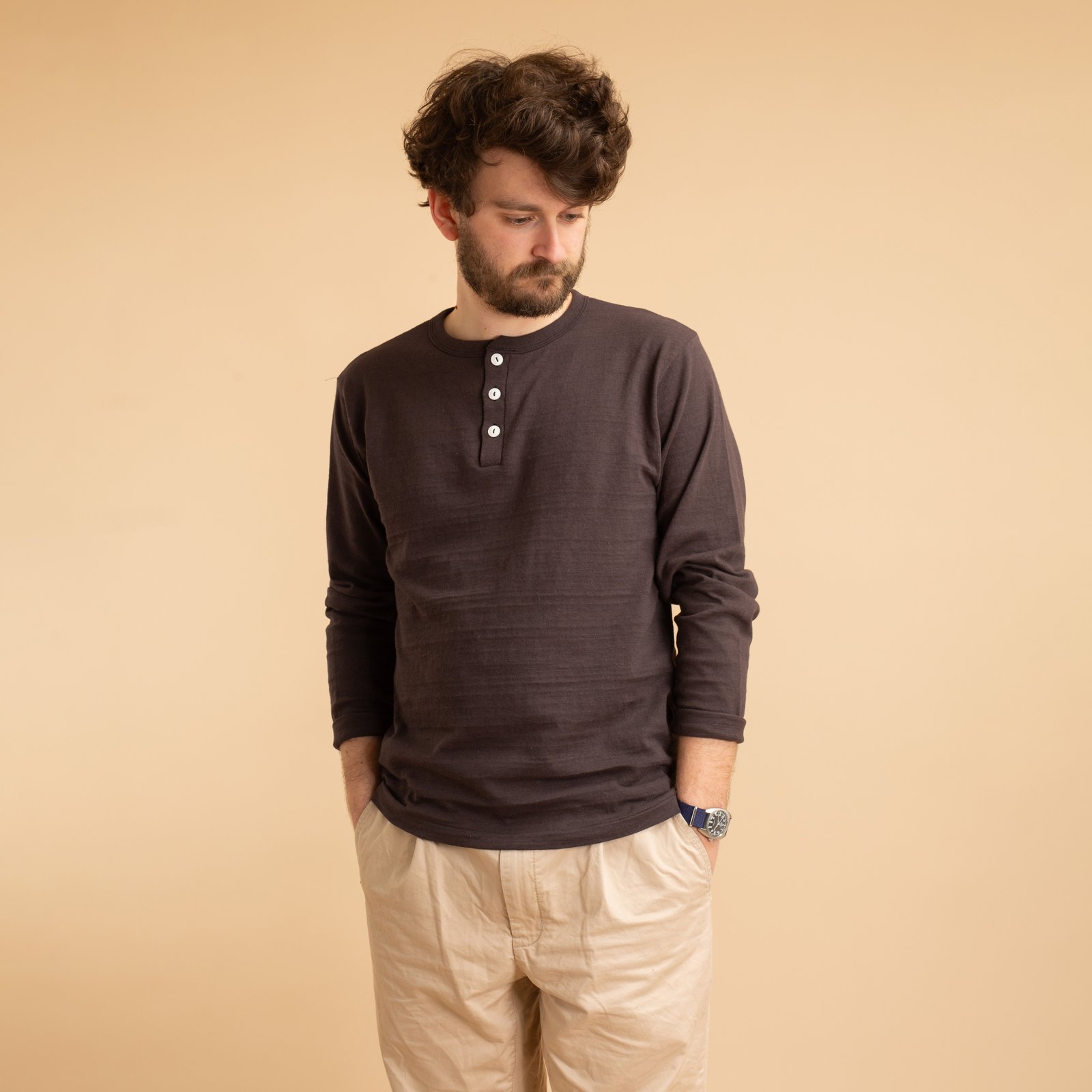 Lot 5907 Long Sleeve Henley Neck T-Shirt Black