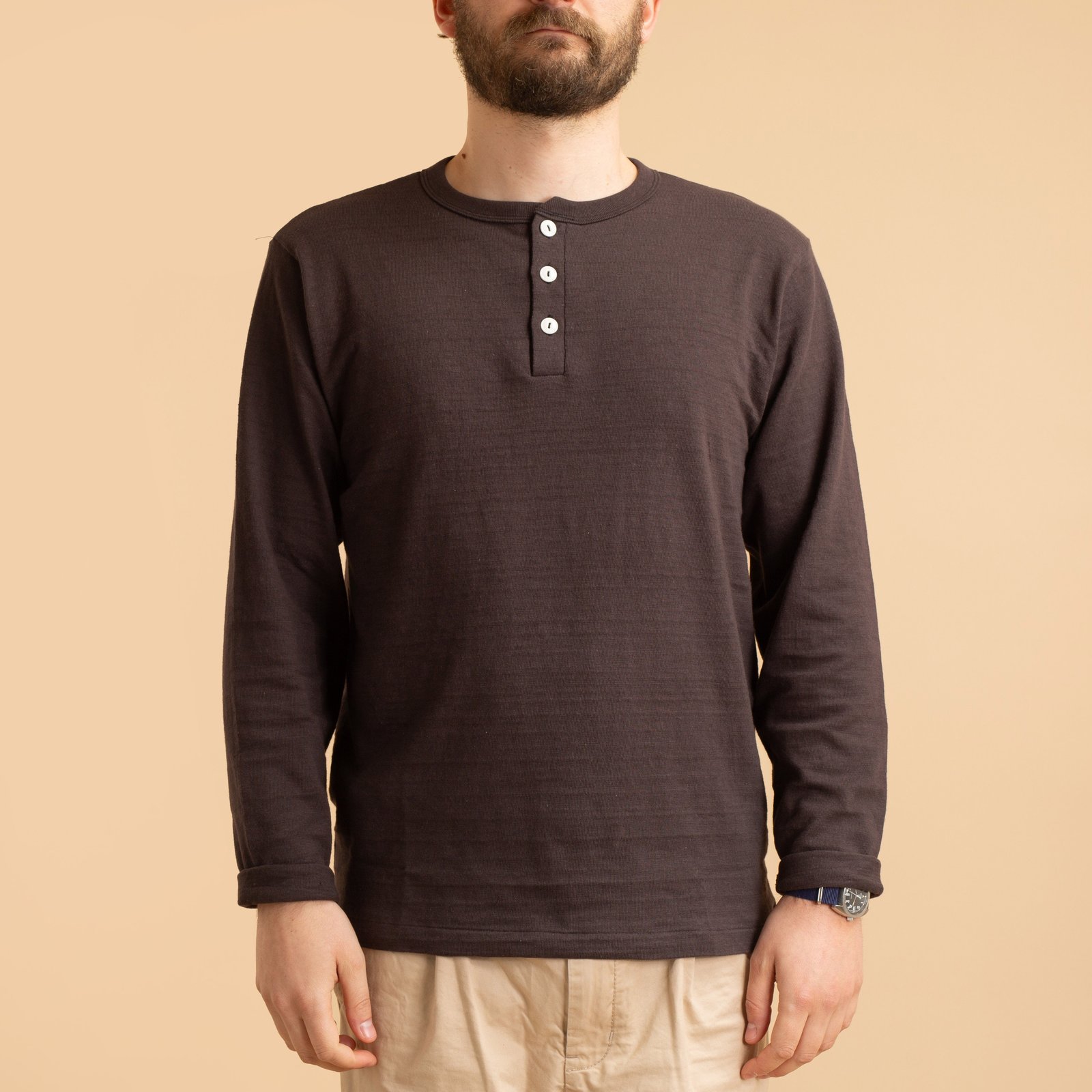 Lot 5907 Long Sleeve Henley Neck T-Shirt Black