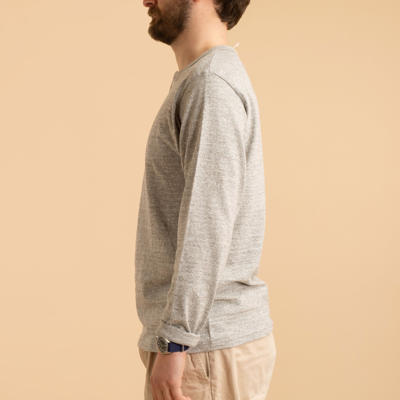 Lot 5907 Long Sleeve Henley Neck T-Shirt Heather Grey