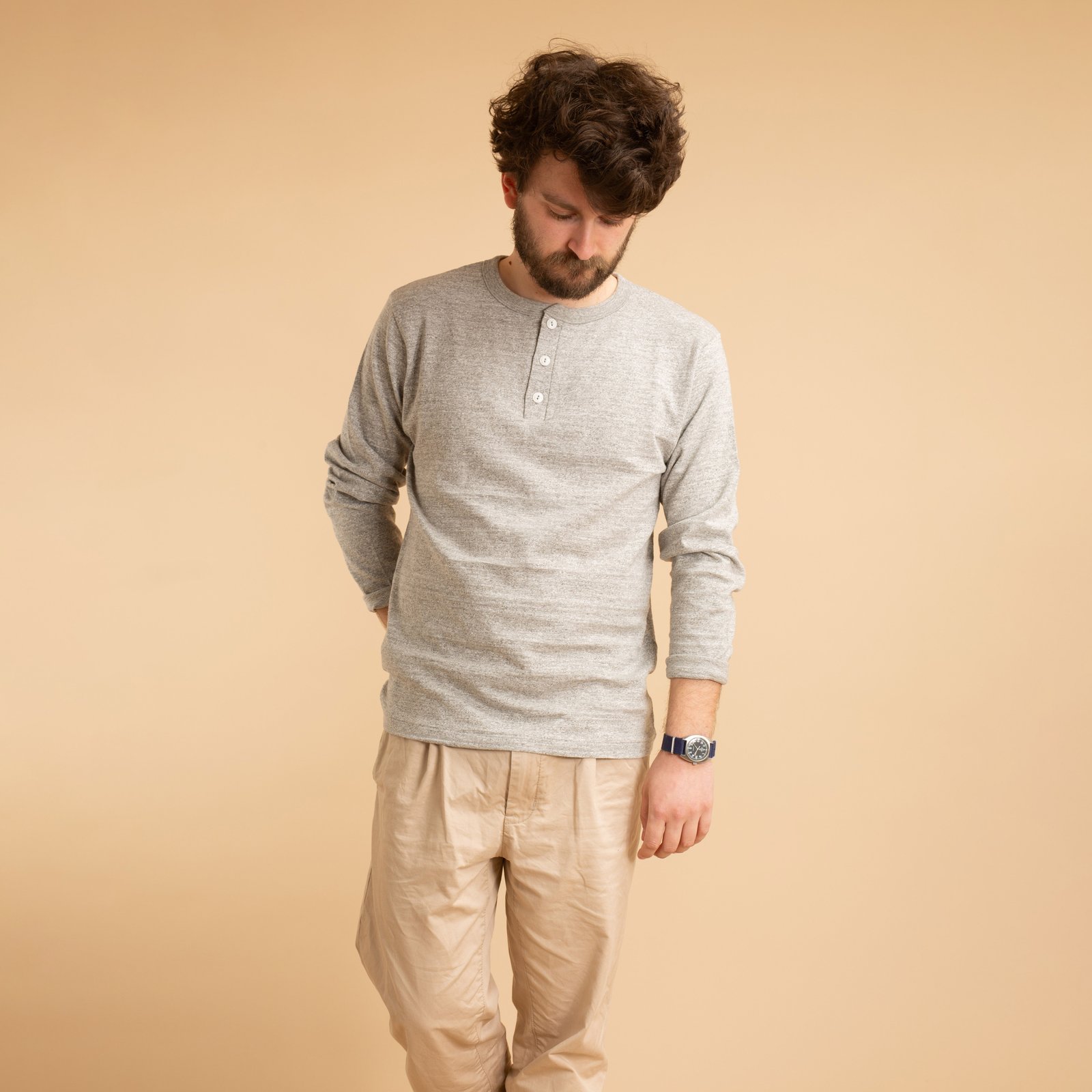 Lot 5907 Long Sleeve Henley Neck T-Shirt Heather Grey