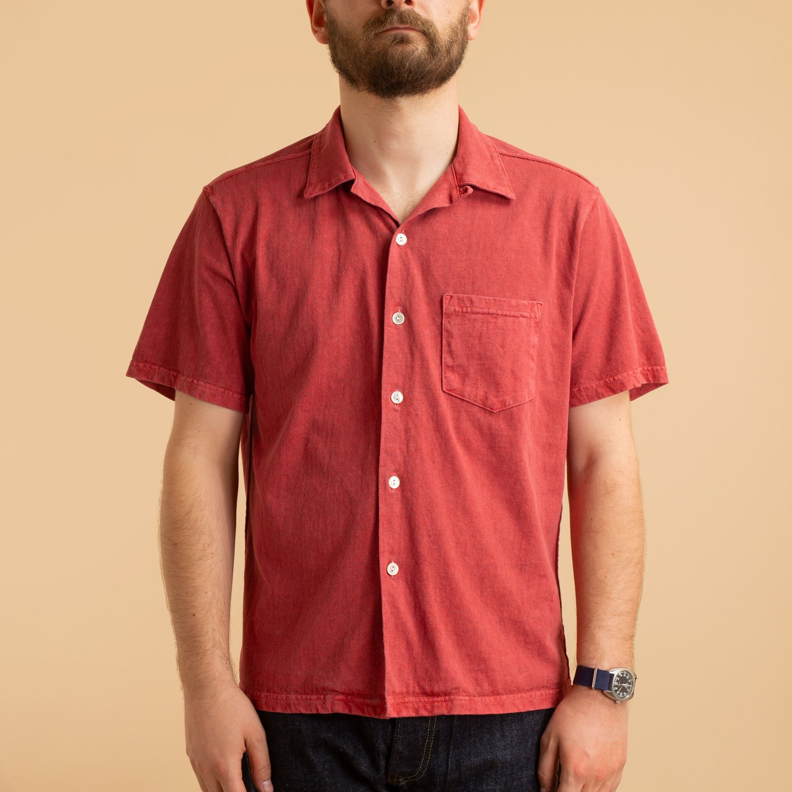 Short Sleeve Open Tee Shirts in Faded Red