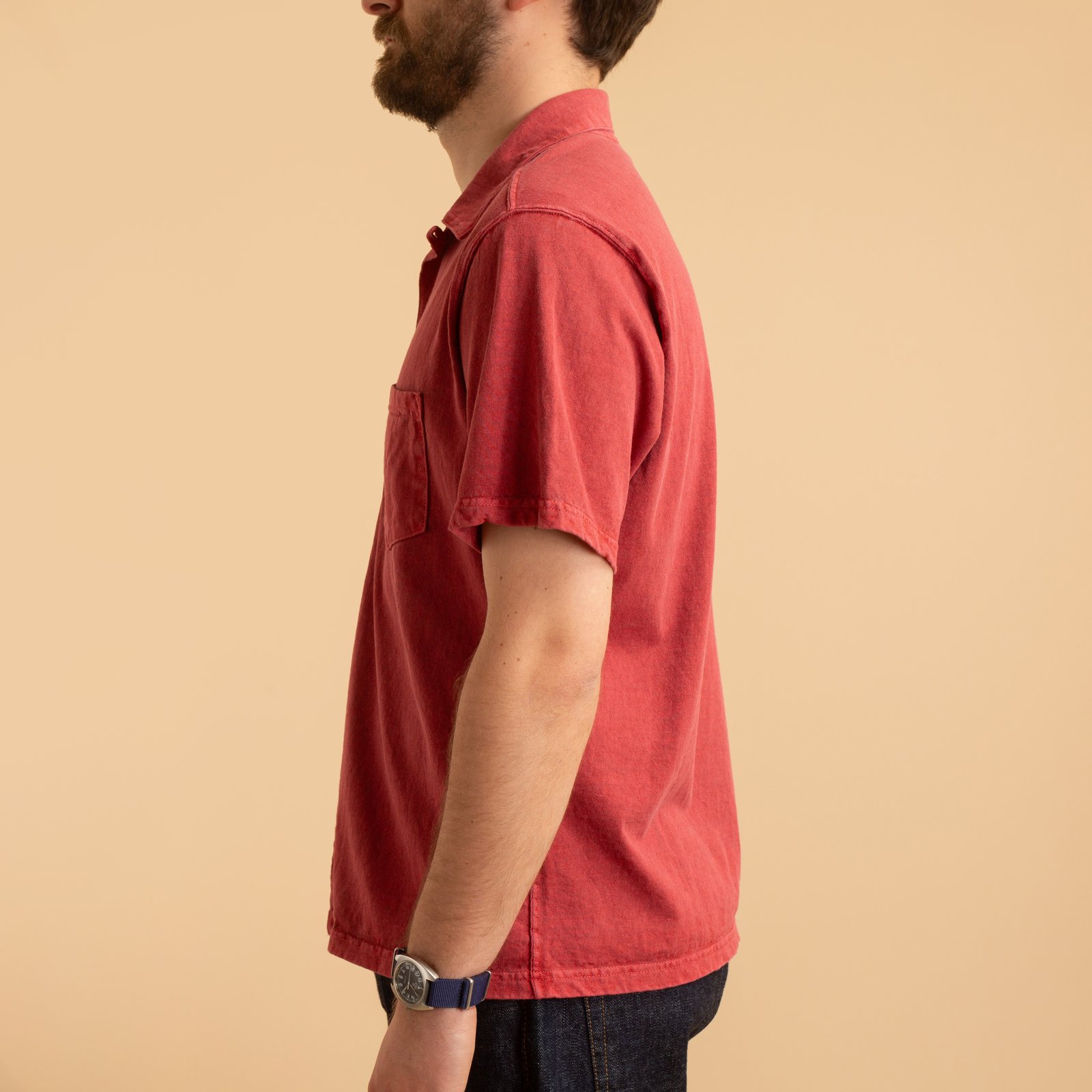 Short Sleeve Open Tee Shirts in Faded Red
