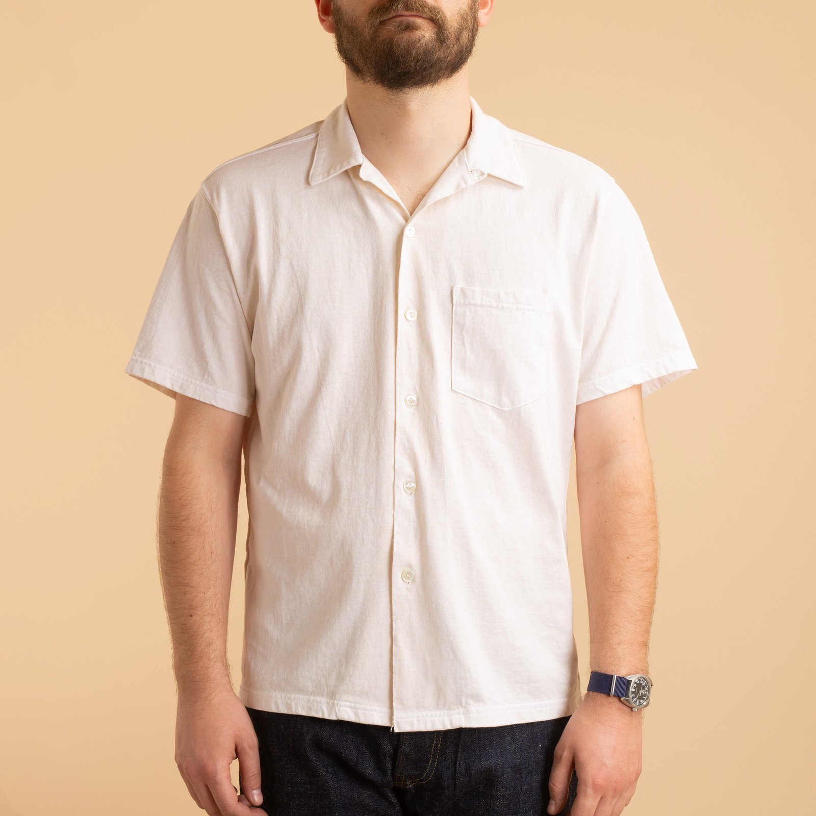 Short Sleeve Open Tee Shirts in Natural Color