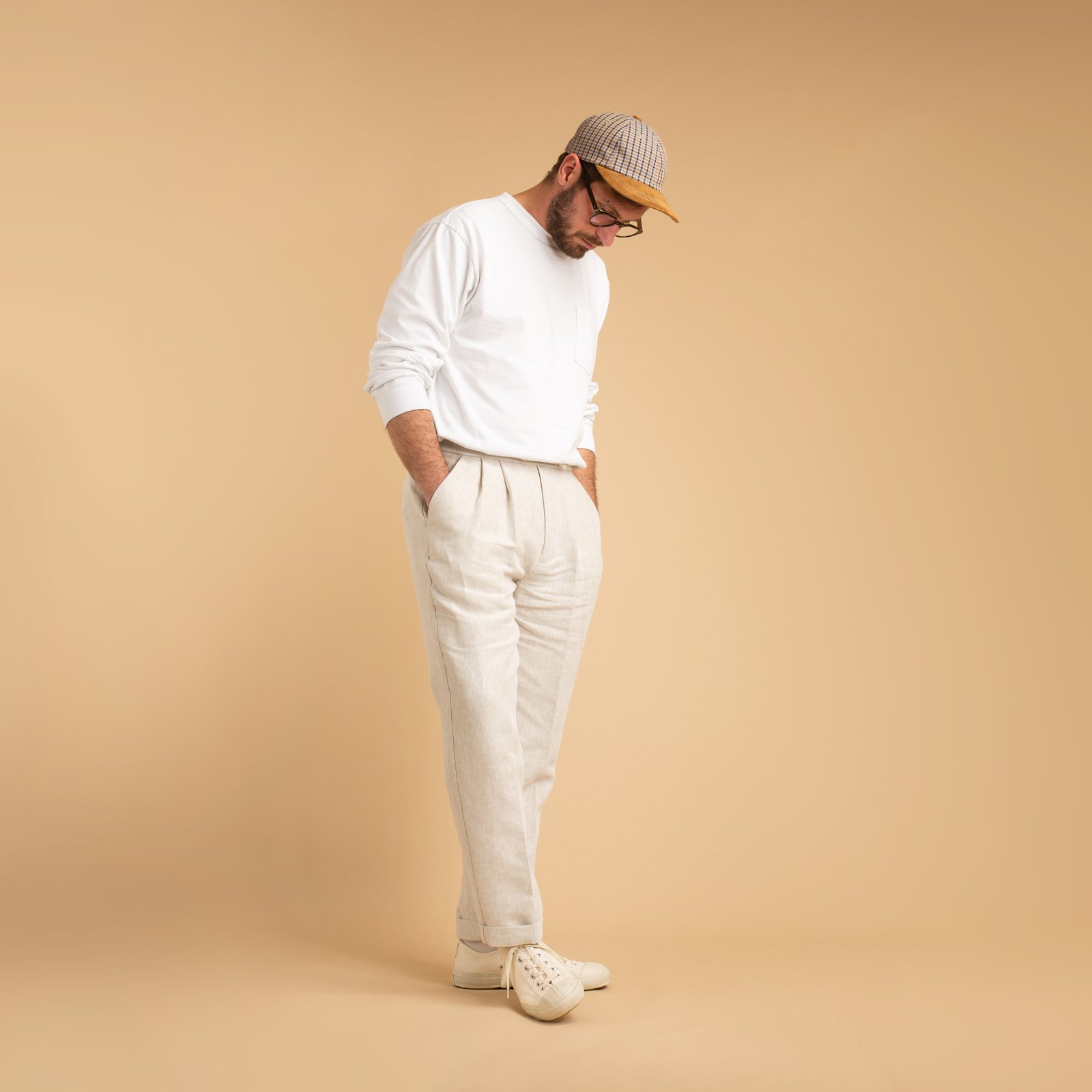 T005 Linen Drawstring Trousers Stone