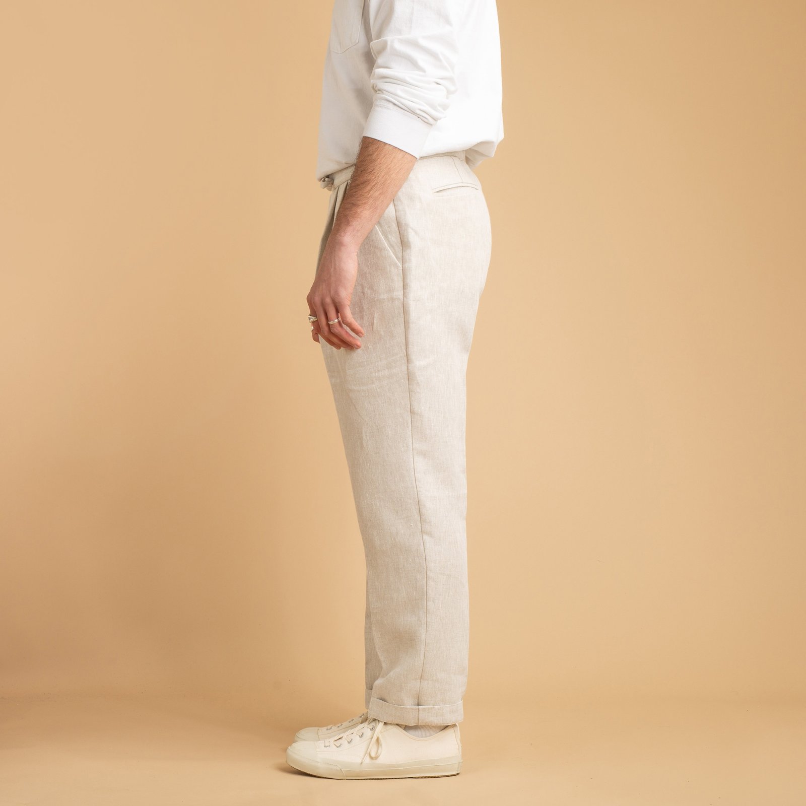T005 Linen Drawstring Trousers Stone