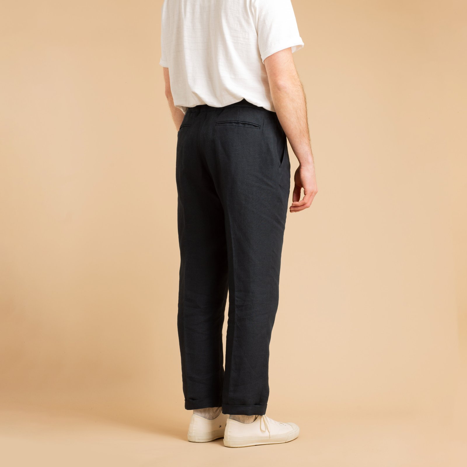 T005 Linen Drawstring Trousers Navy