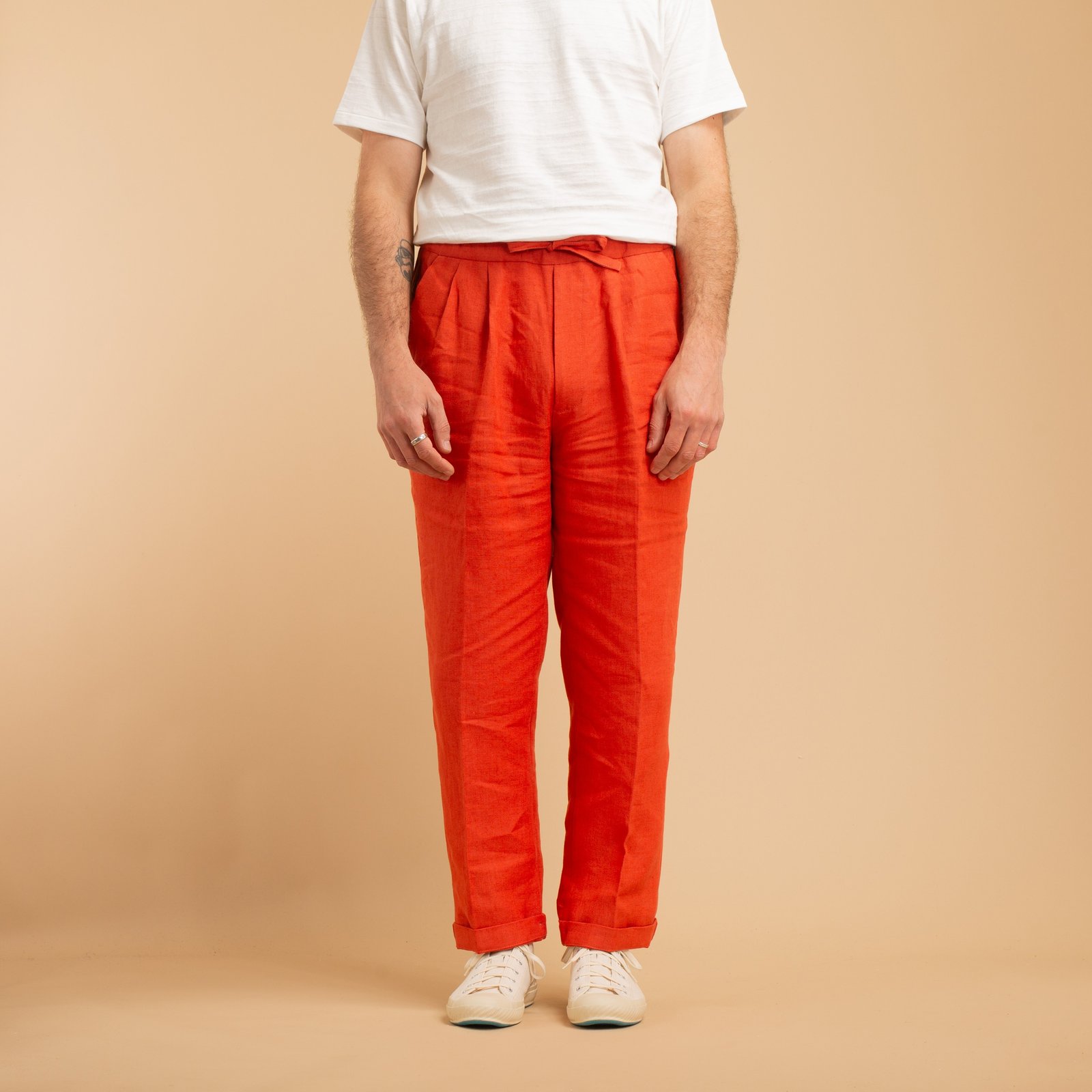 T005 Linen Drawstring Trousers Orange