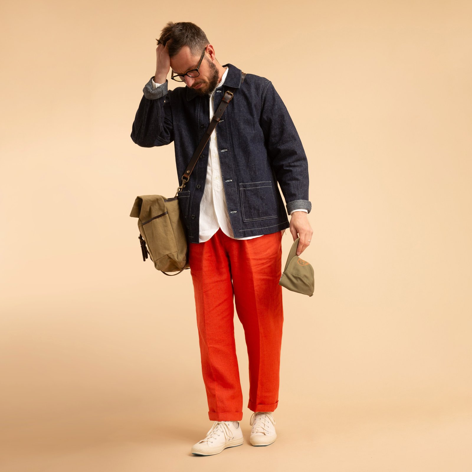 T005 Linen Drawstring Trousers Orange