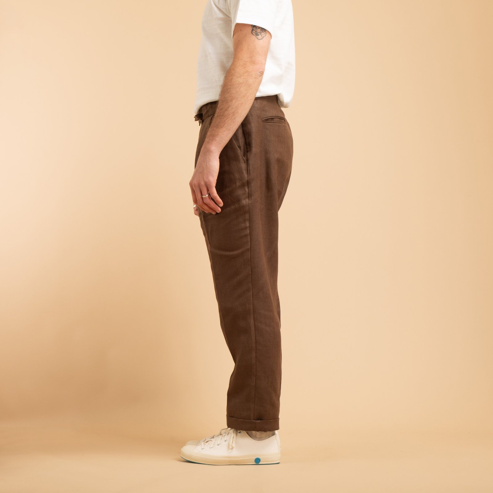 T005 Linen Drawstring Trousers Chocolate