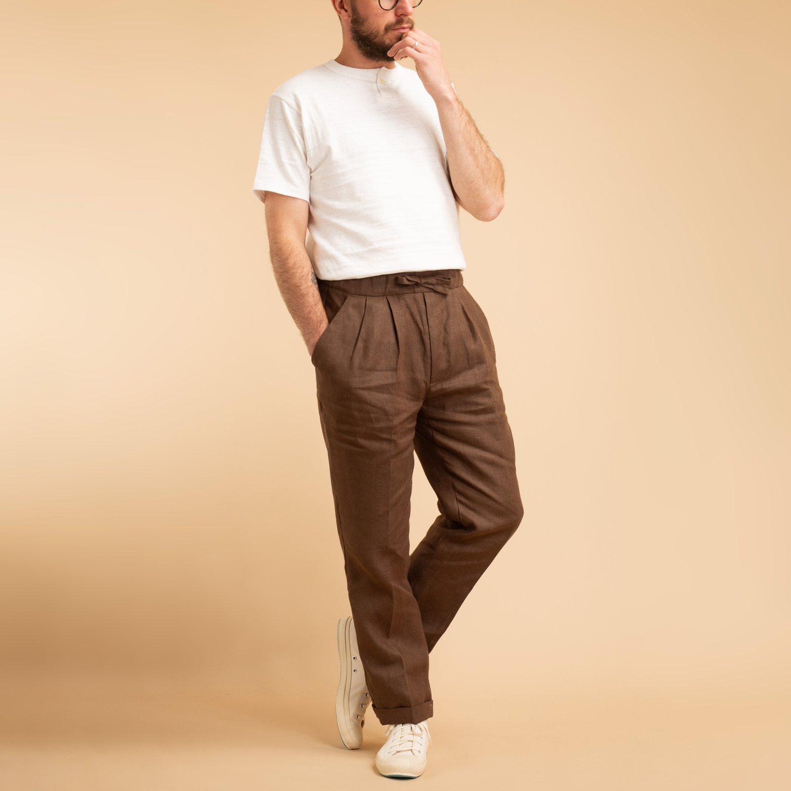 T005 Linen Drawstring Trousers Chocolate