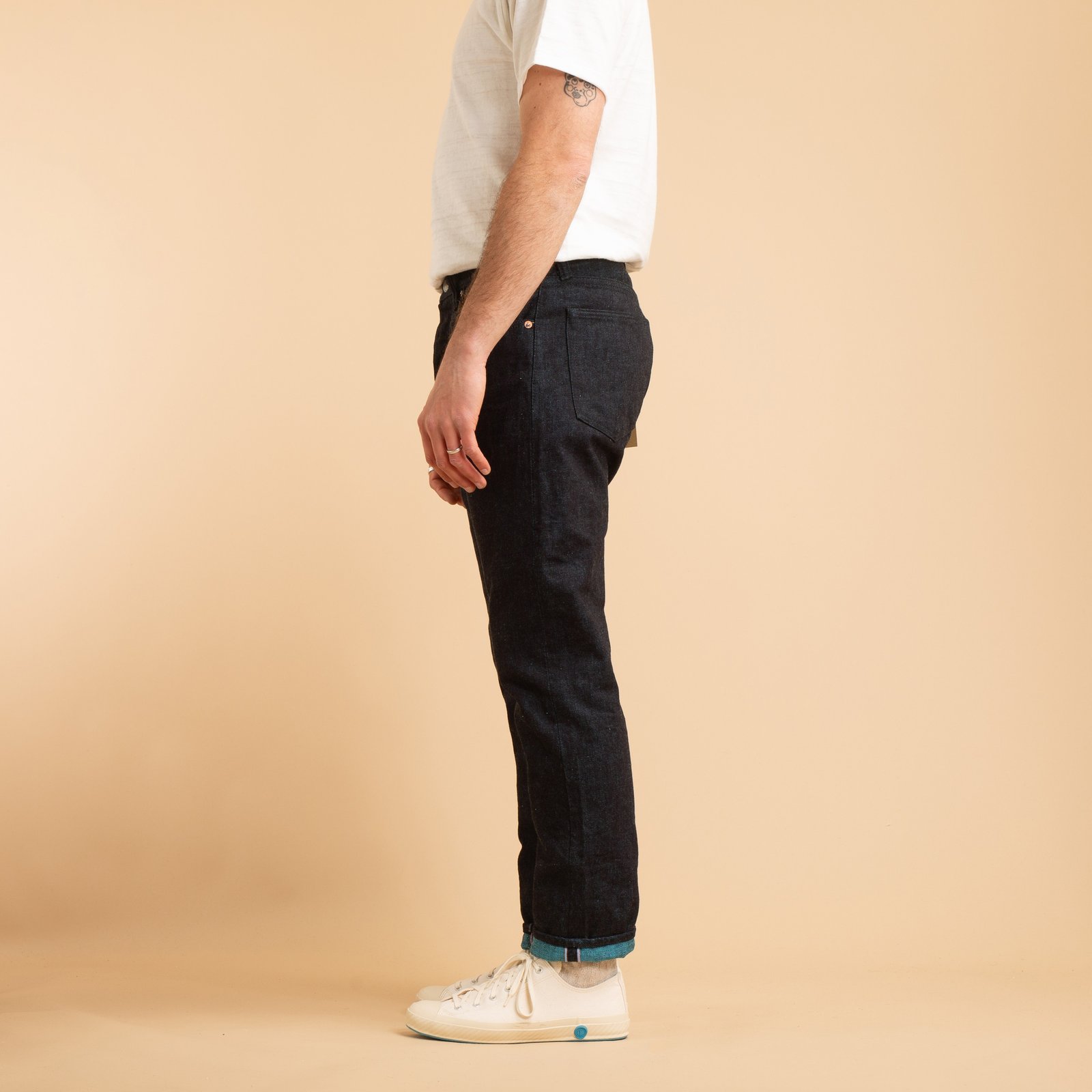 0605-IM Natural Tapered 15,7oz Indigo x Mint Denim