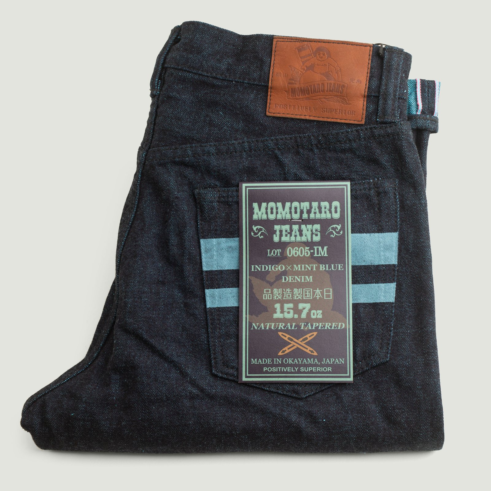 0605-IM Natural Tapered 15,7oz Indigo x Mint Denim