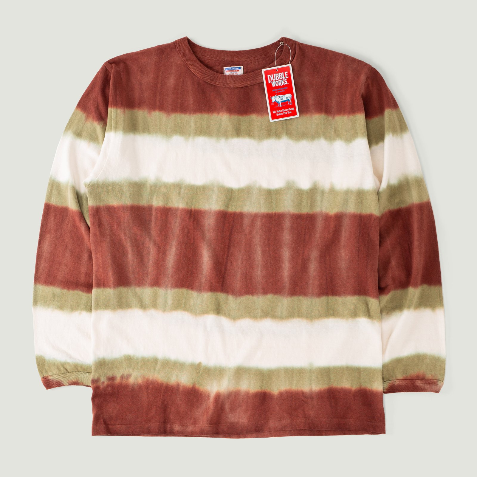 Long Sleeve Tie Dye Border Tee Brick/Khaki