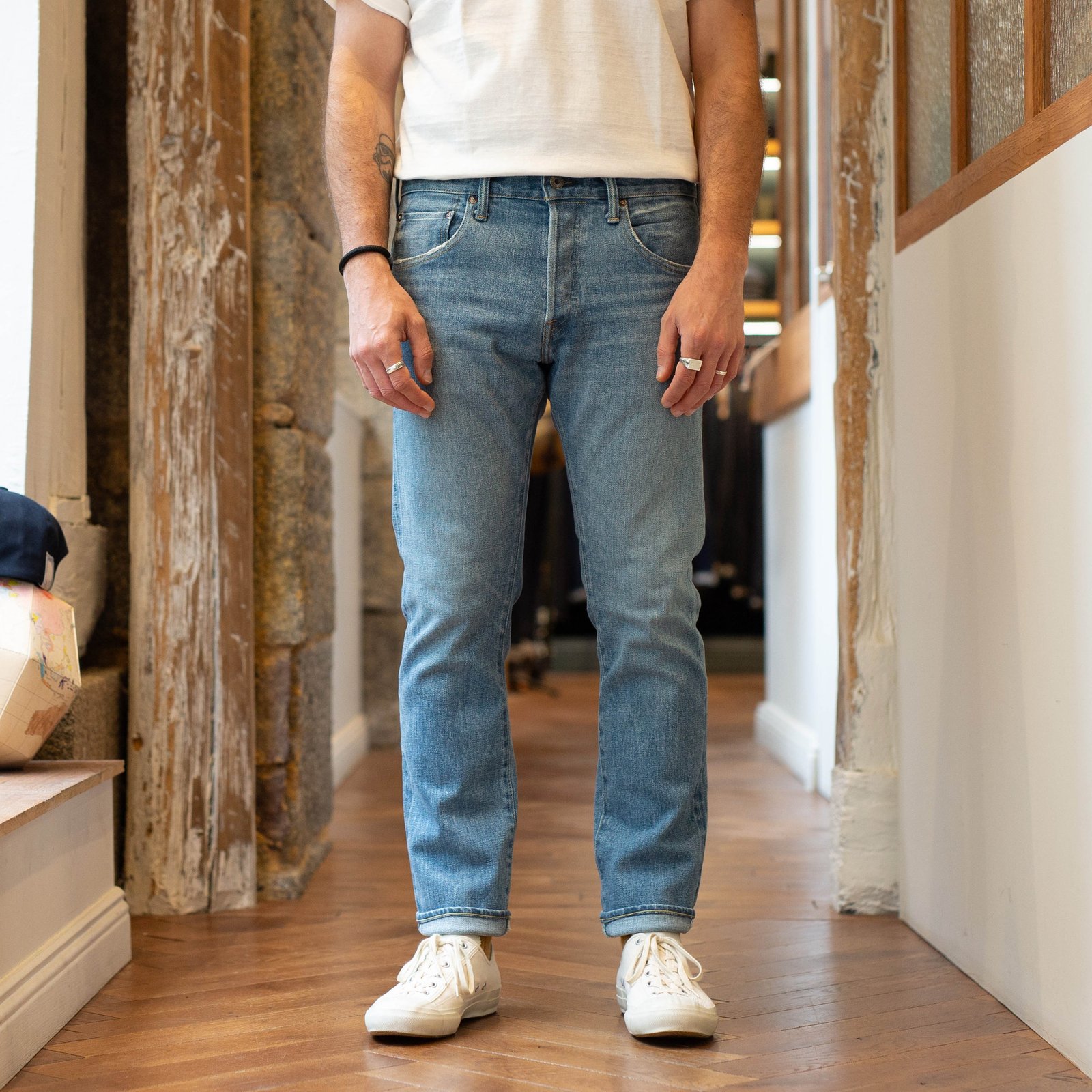 121S "Ishikawadai Stretch" 15oz Relaxed Tapered Used Bleach