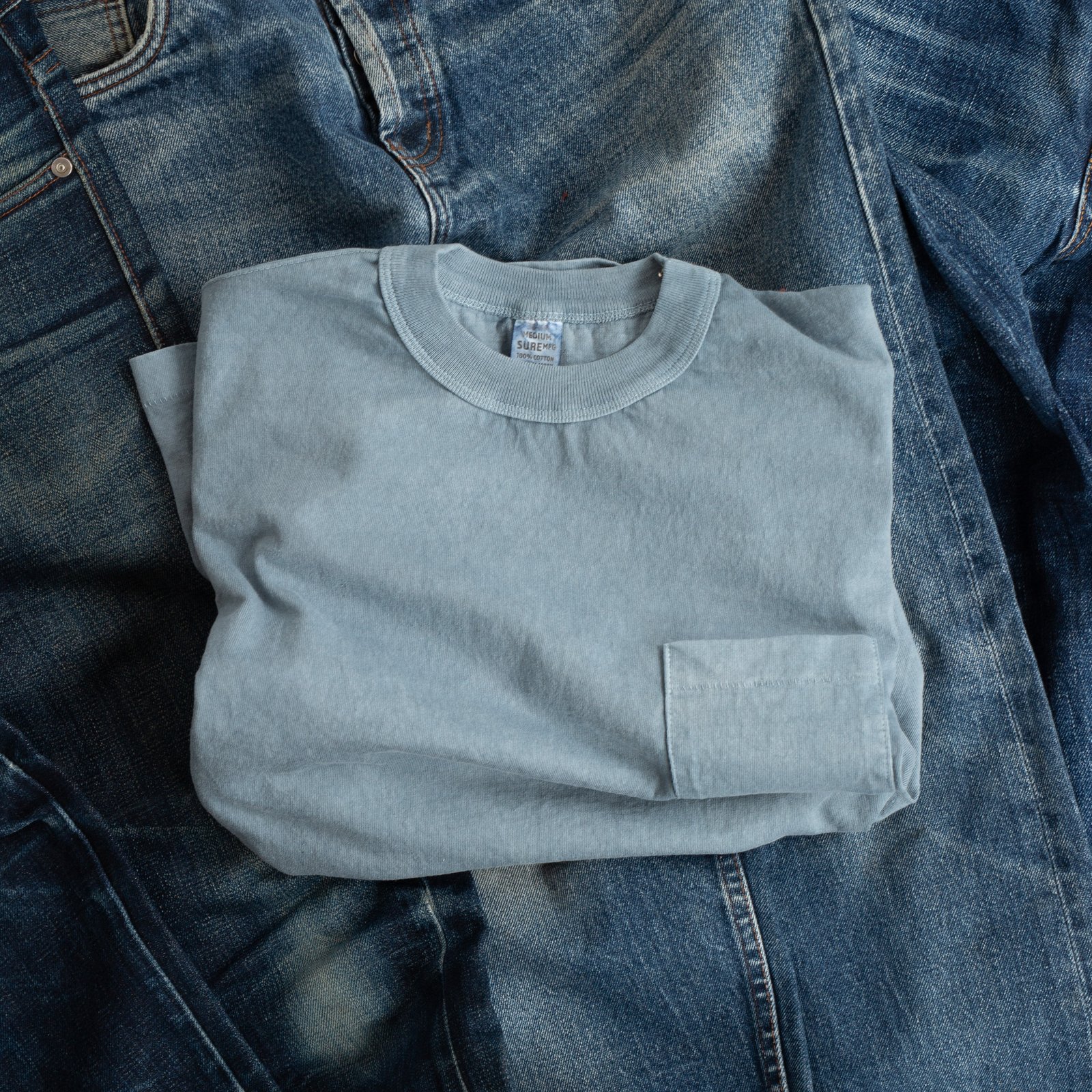 "SURE MFG" 7.5 oz Pocket Long Sleeve Tee Indigo Zombies
