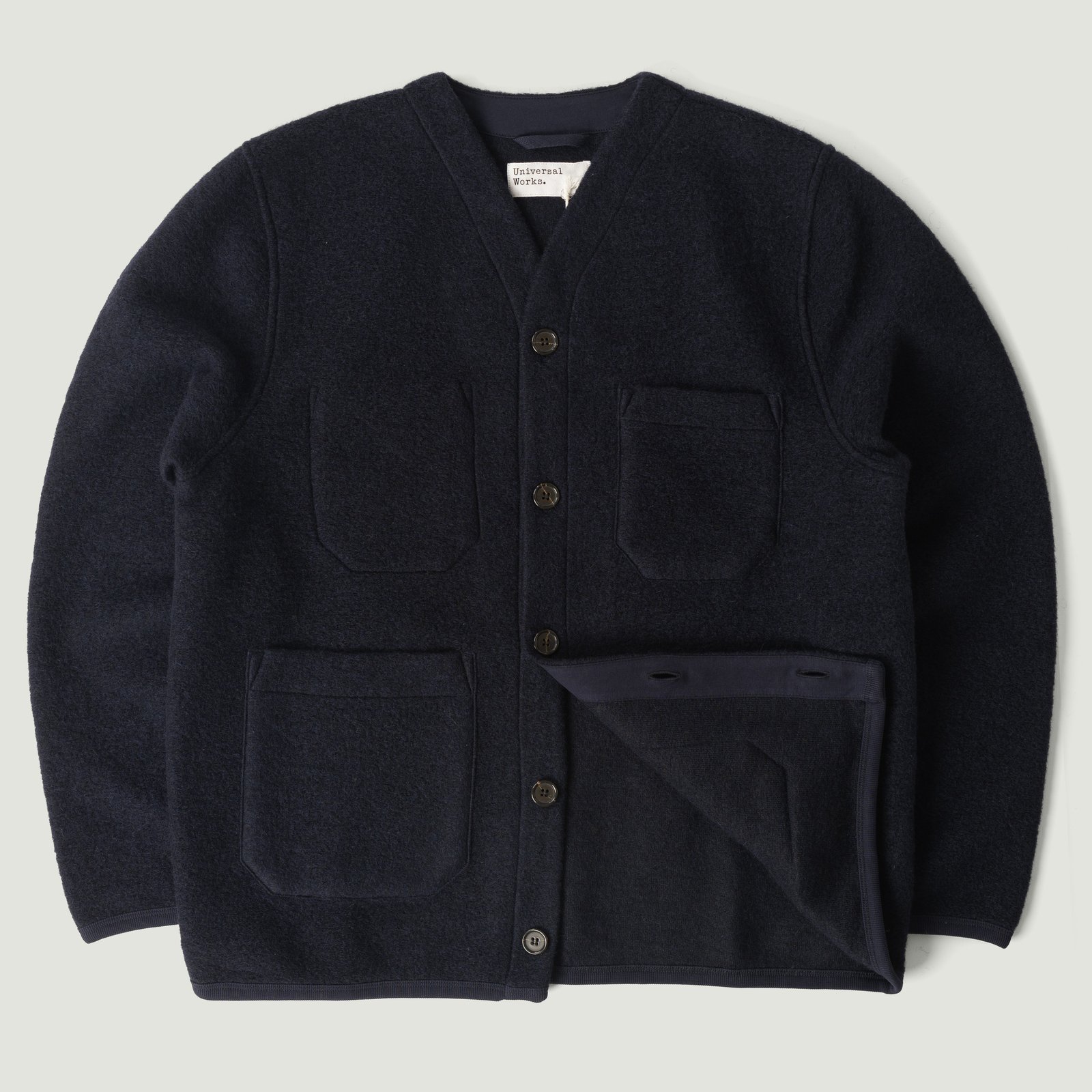 Navy Wool Fleece Cardigan