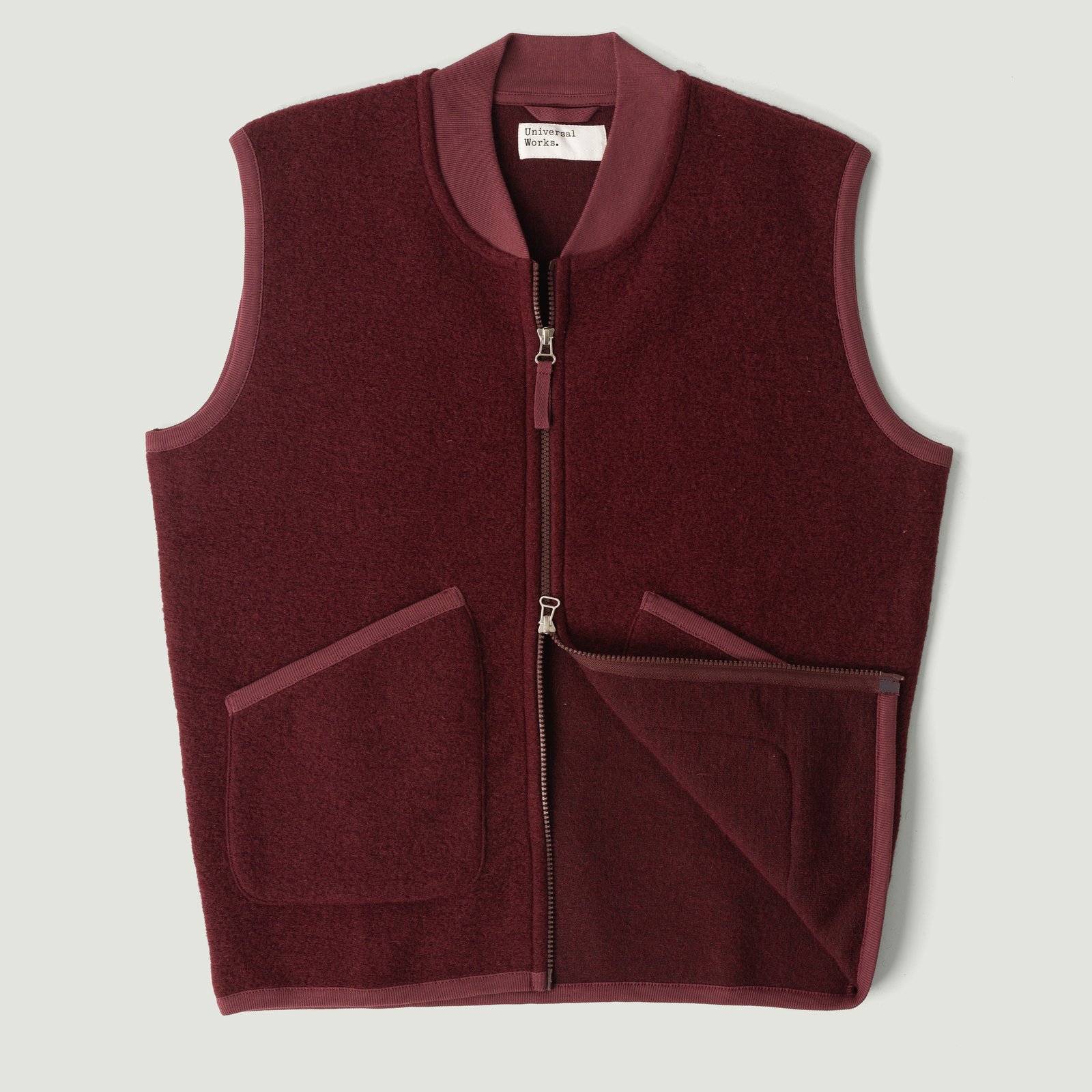 Wool Fleece Zip Waistcoat Deep Red