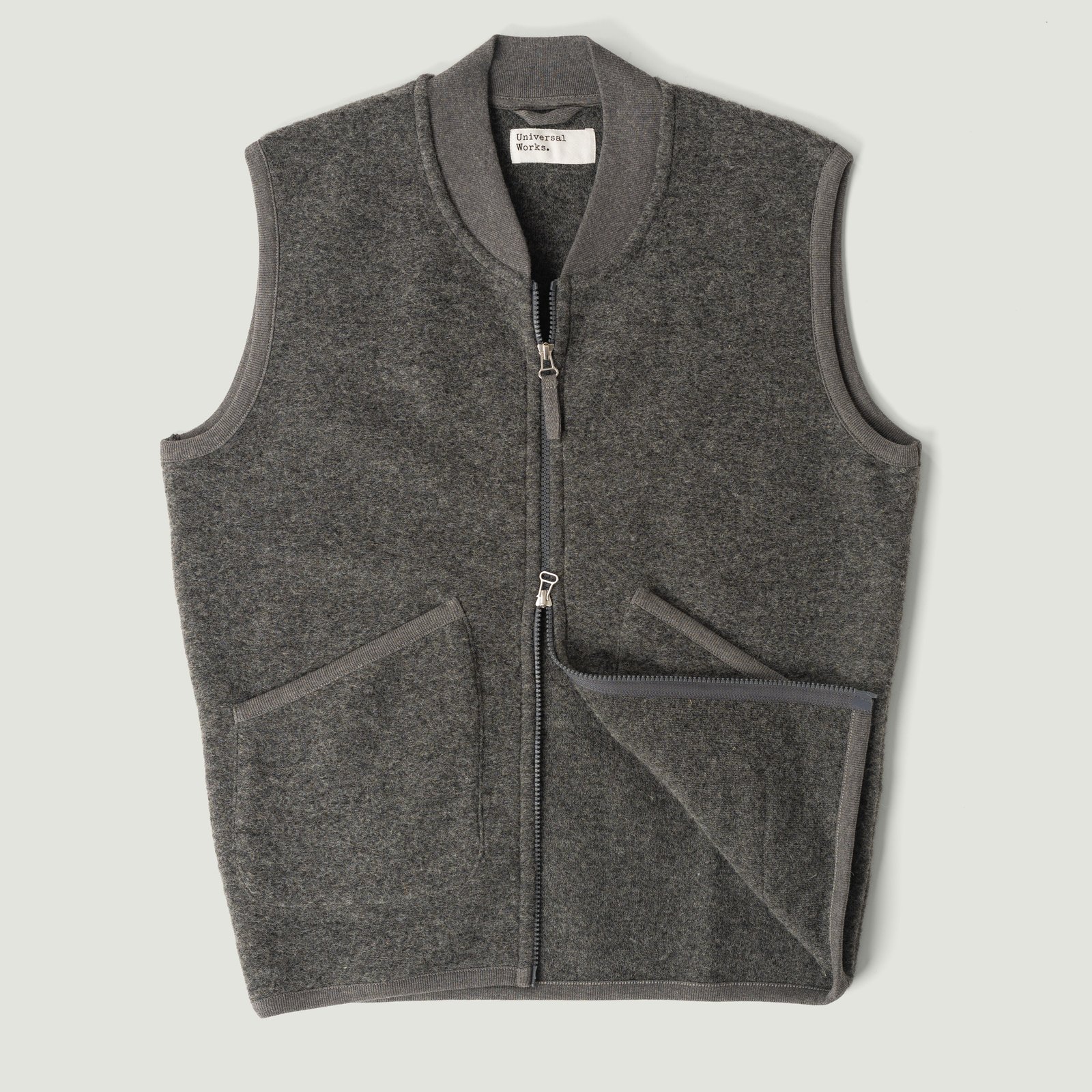 Wool Fleece Zip Waistcoat in Grey Marl