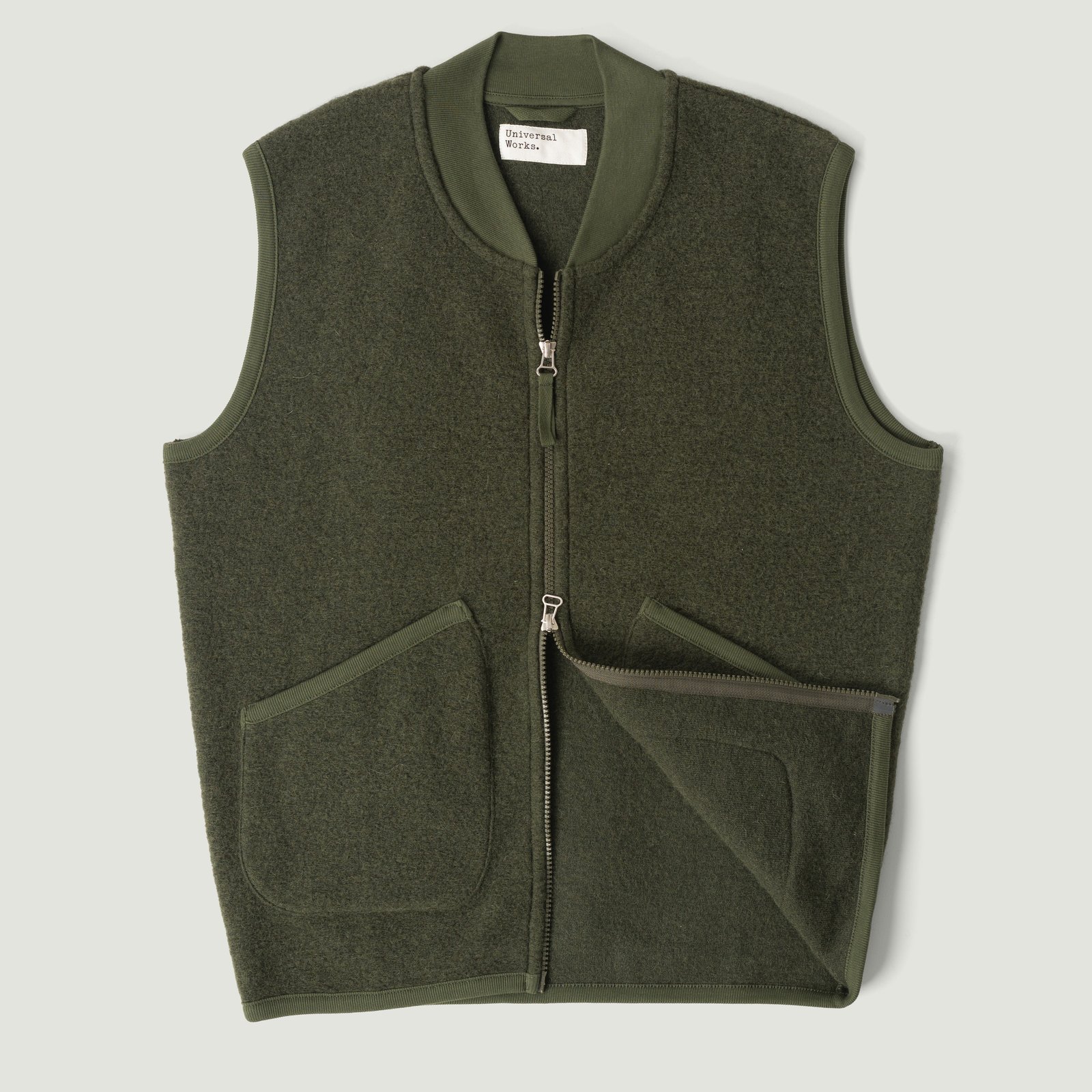 Wool Fleece Zip Waistcoat Olive