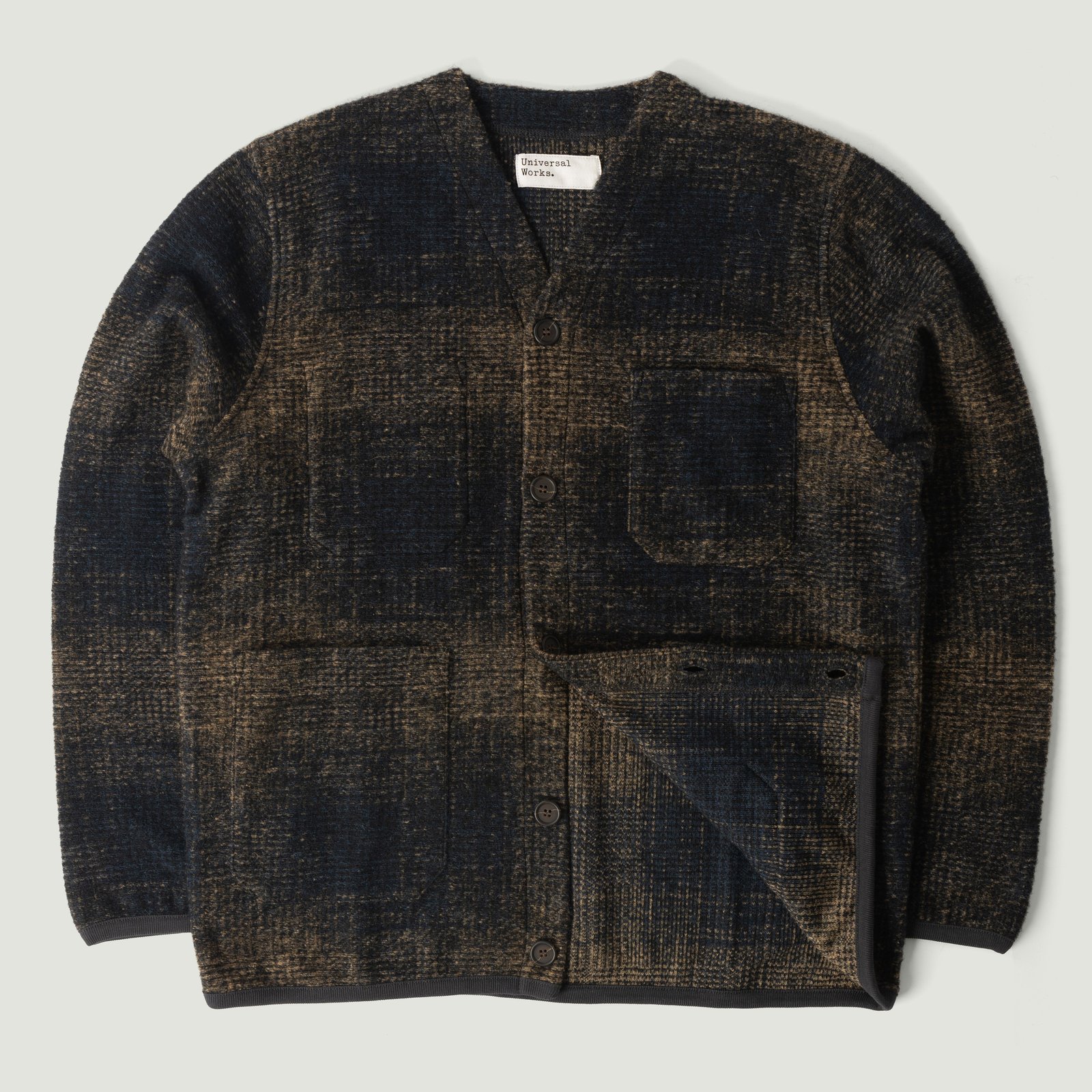 Agu Check Fleece Cardigan Navy/Sand