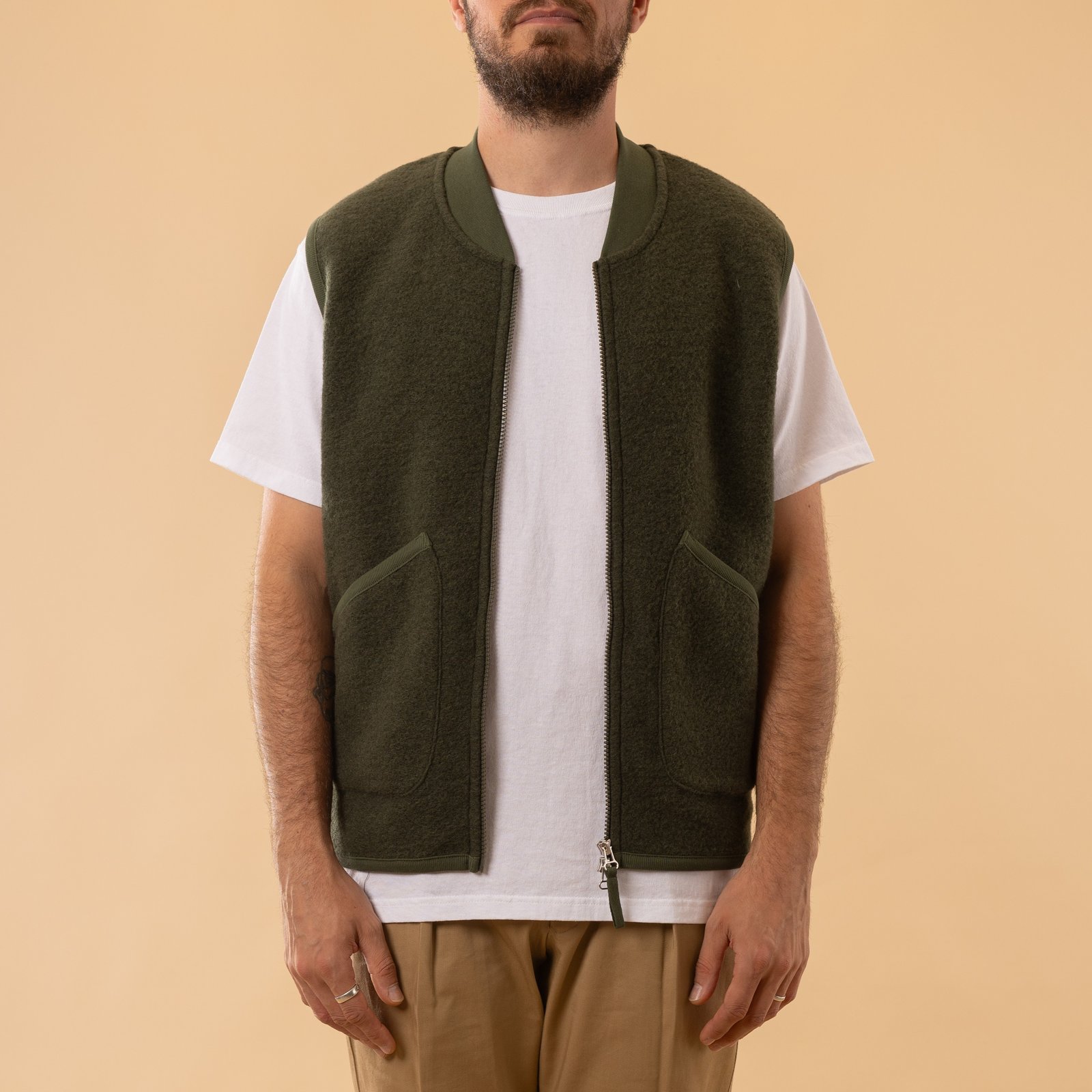 Wool Fleece Zip Waistcoat Olive