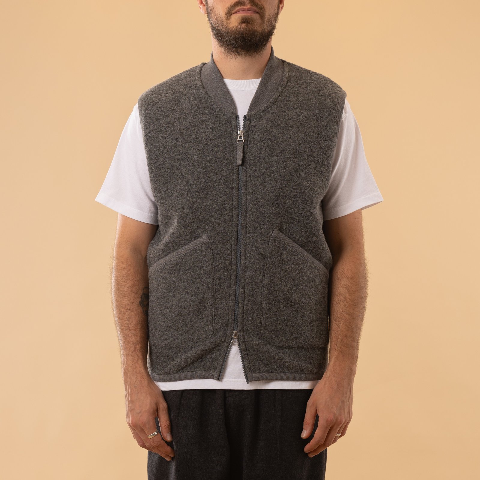 Wool Fleece Zip Waistcoat Grey Marl