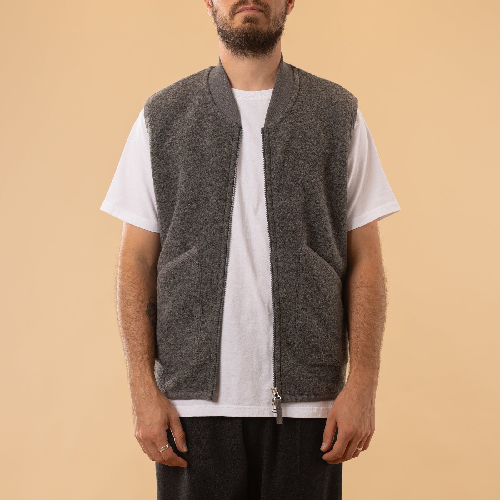 Wool Fleece Zip Waistcoat Grey Marl