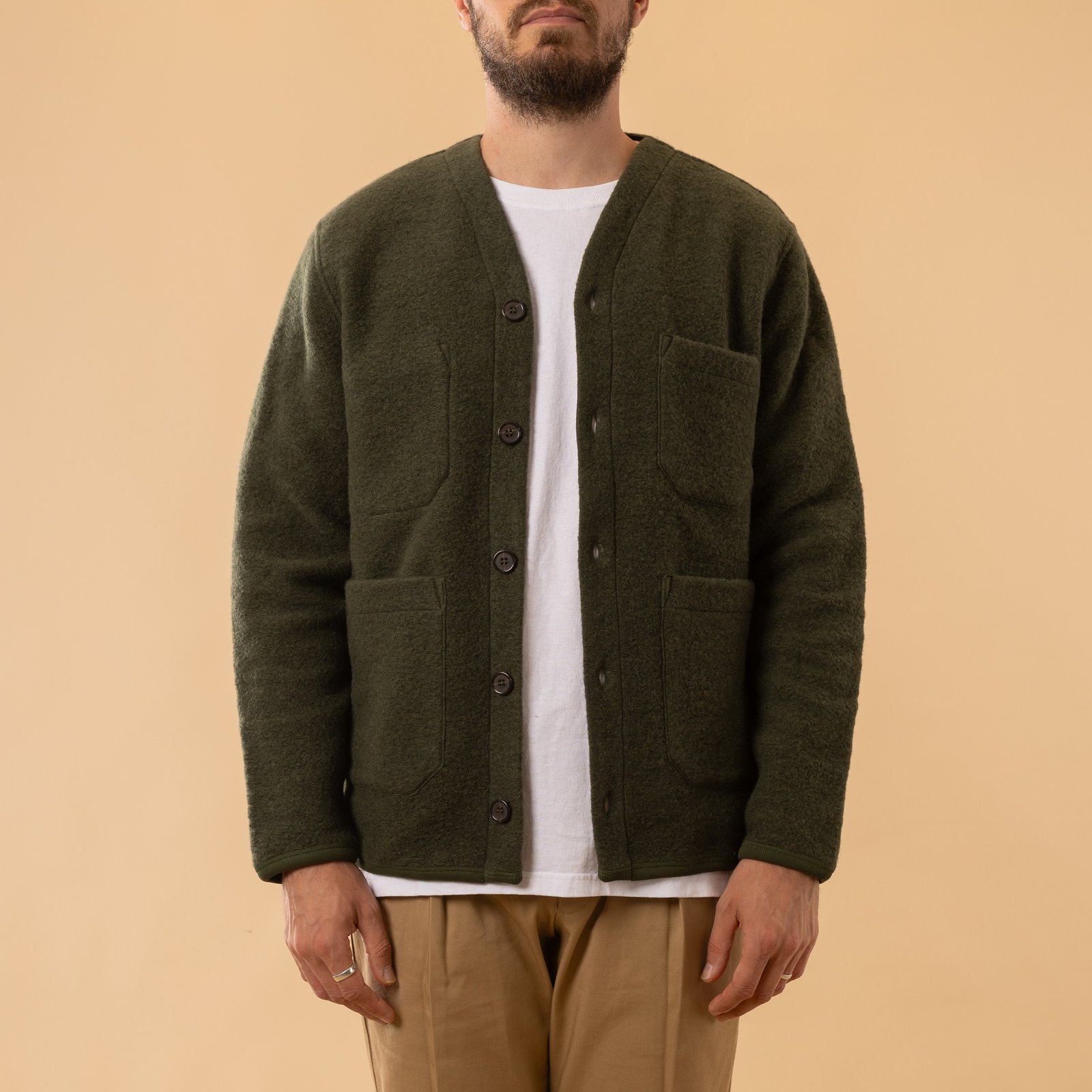 Wool Fleece Cardigan Olive