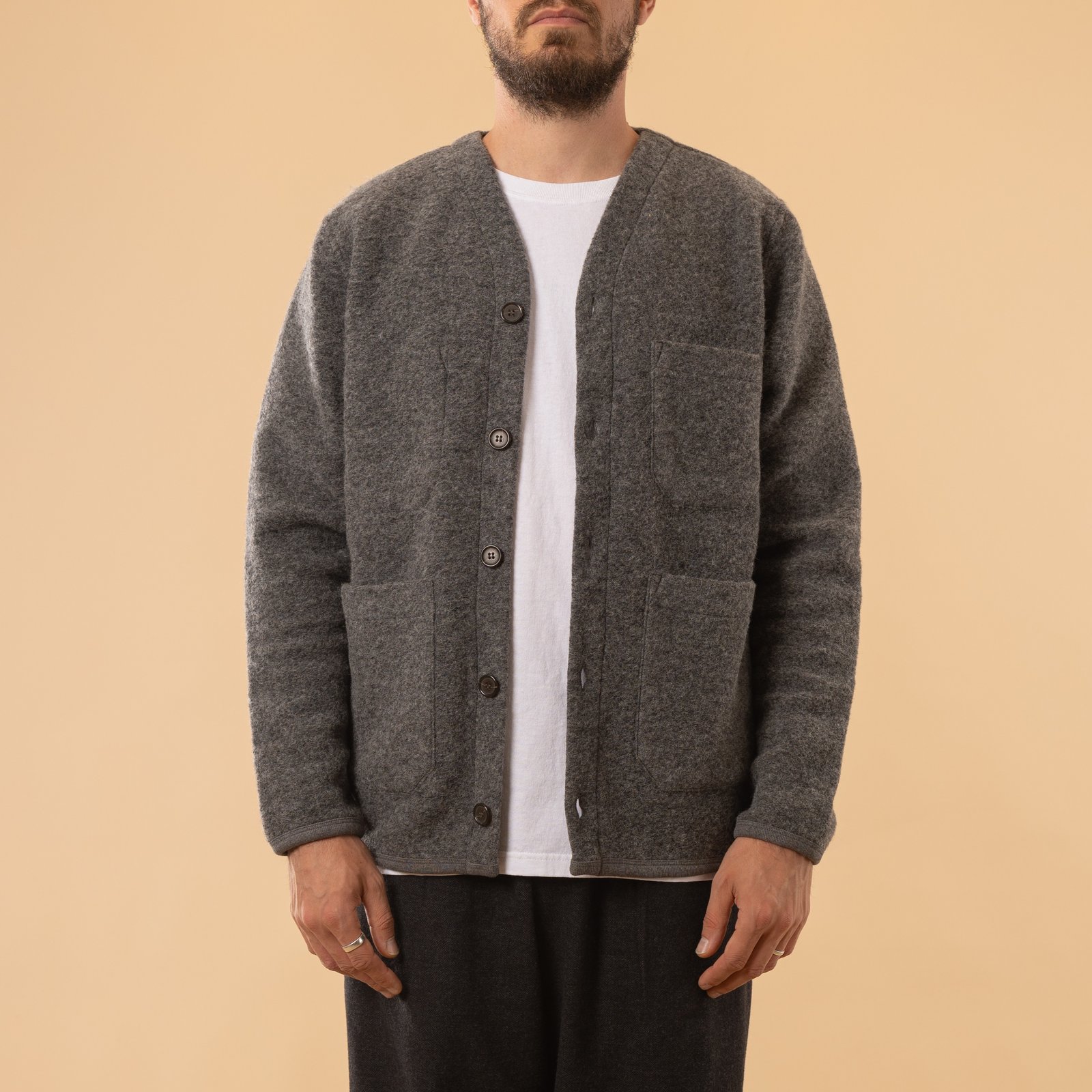 Wool Fleece Cardigan Grey Marl