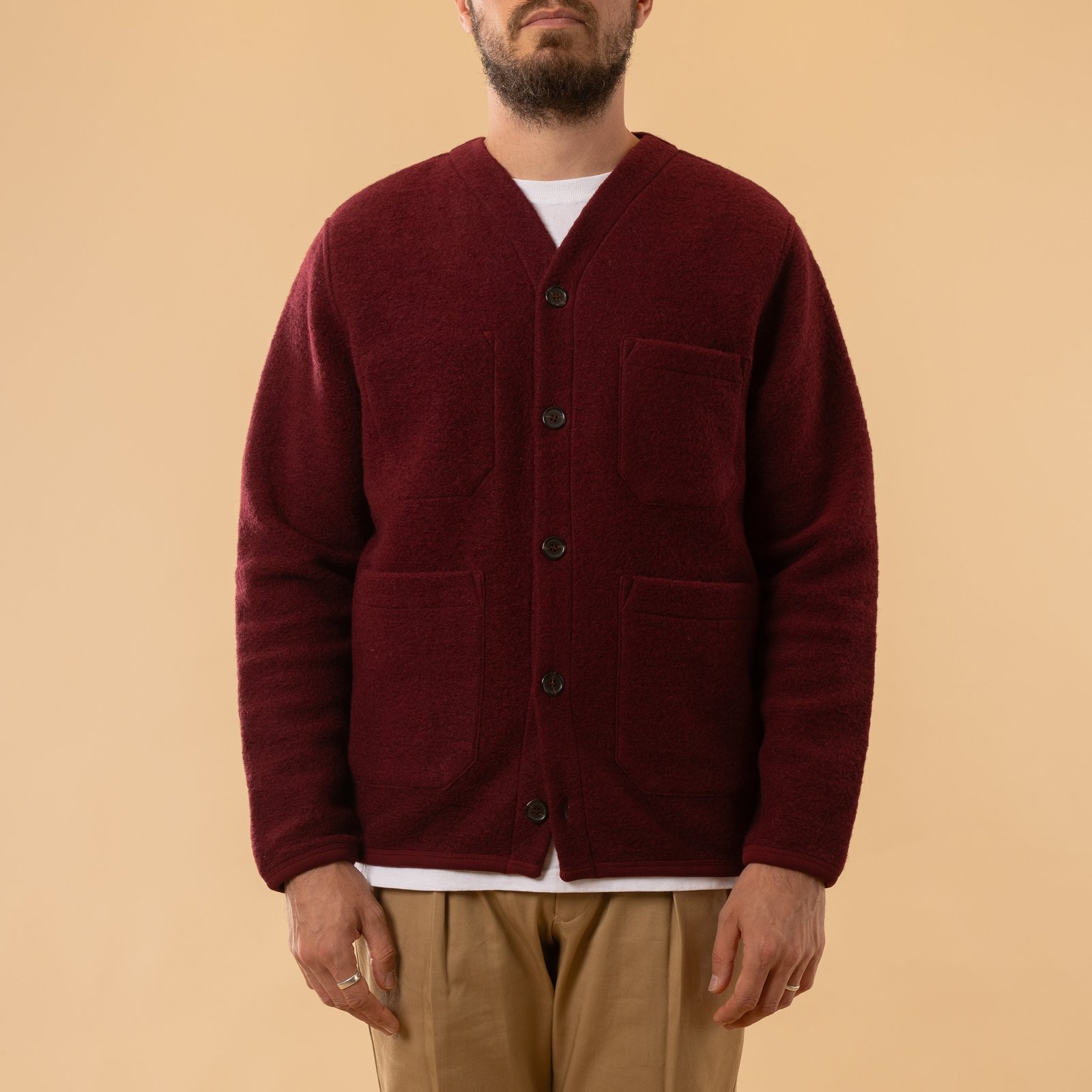 Wool Fleece Cardigan Deep Red