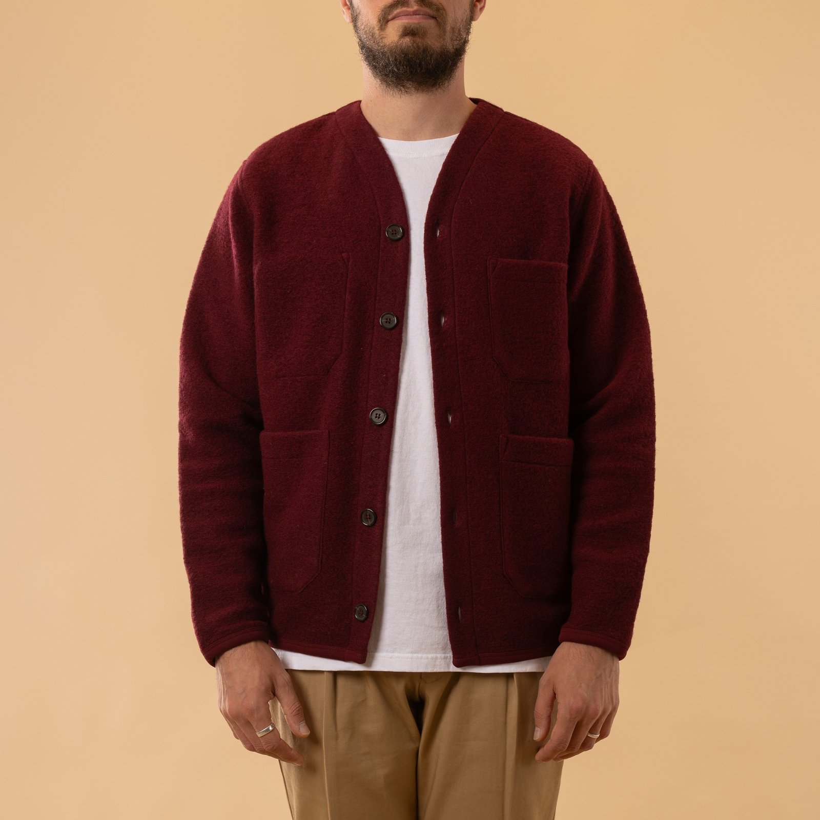 Wool Fleece Cardigan Deep Red