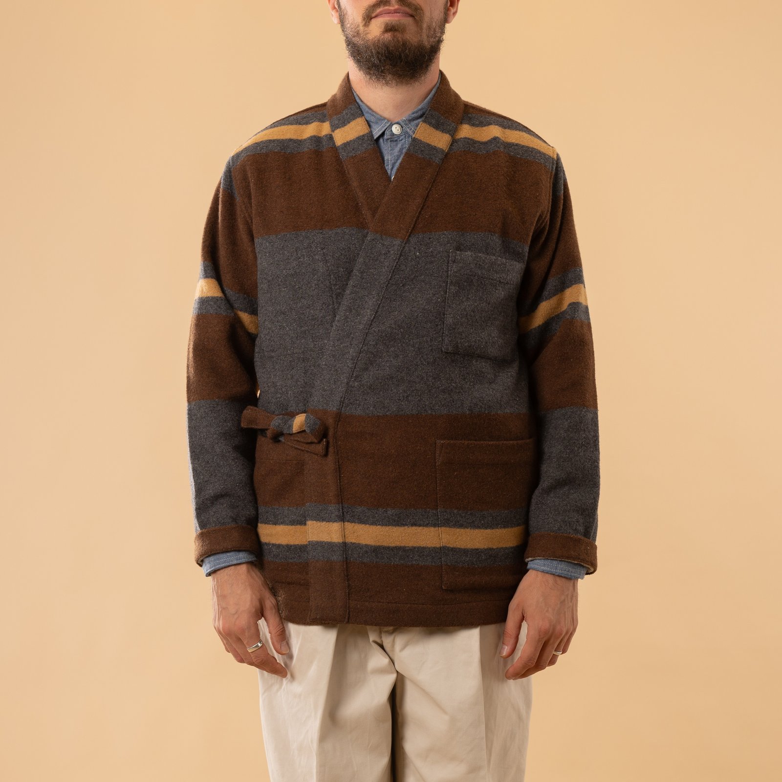 Blanket Wool Mix Kyoto Work Jacket Charcoal Stripe