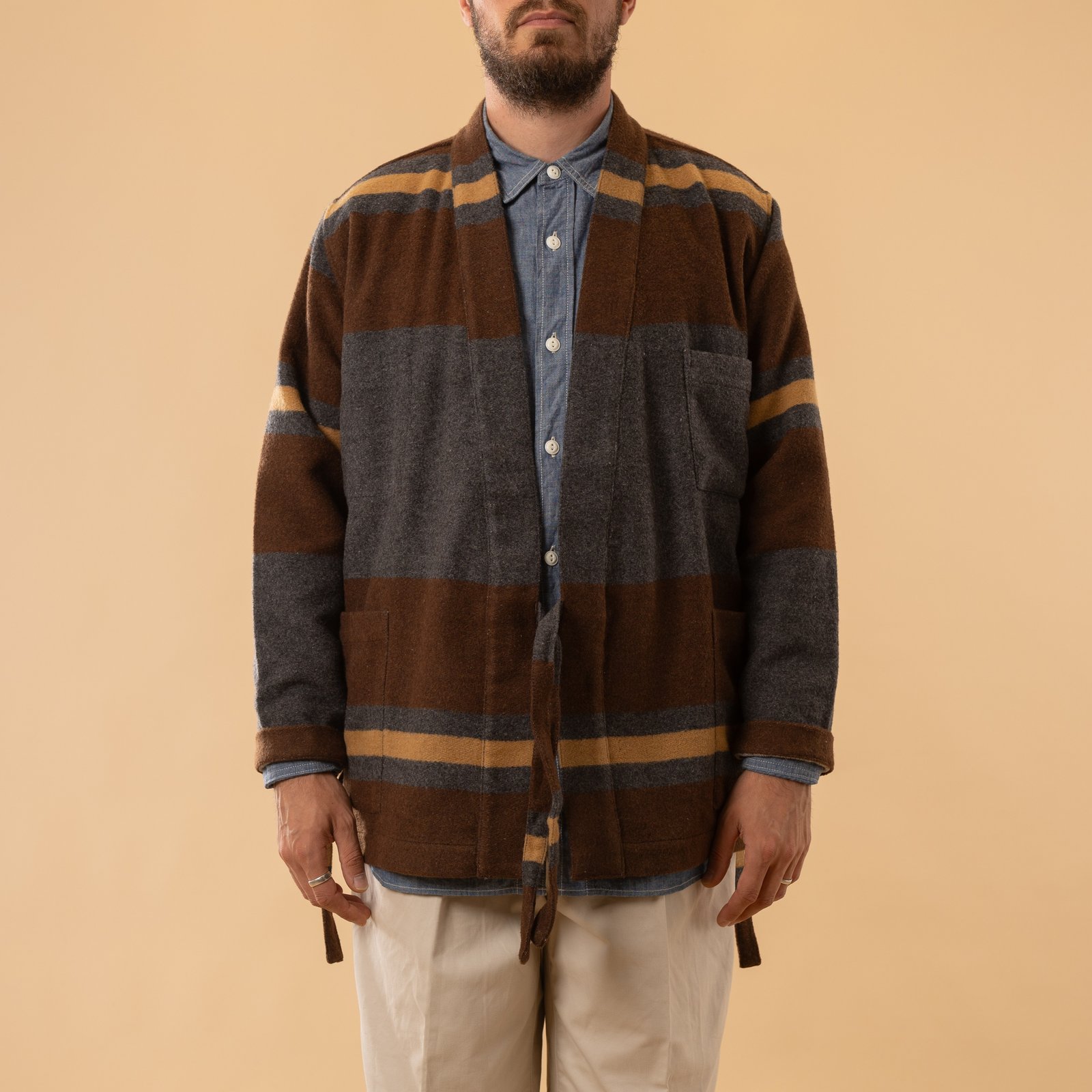 Blanket Wool Mix Kyoto Work Jacket Charcoal Stripe