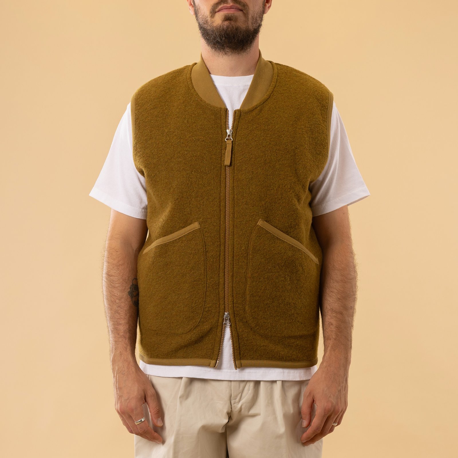 Wool Fleece Zip Waistcoat Mustard