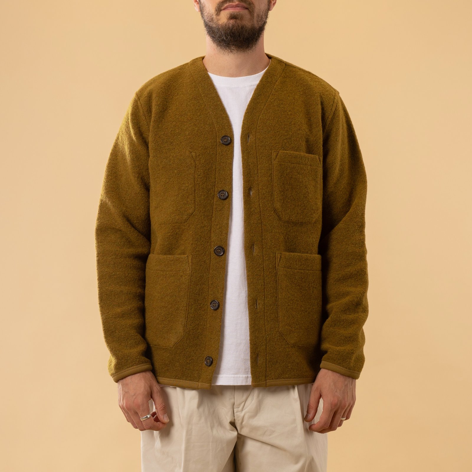 Wool Fleece Cardigan Mustard