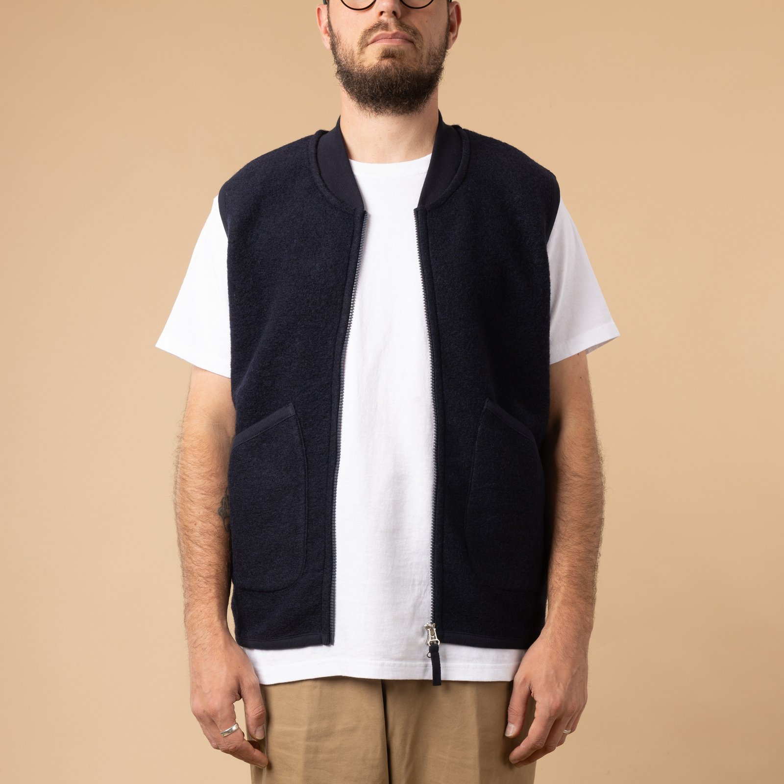 Wool Fleece Zip Waistcoat Navy