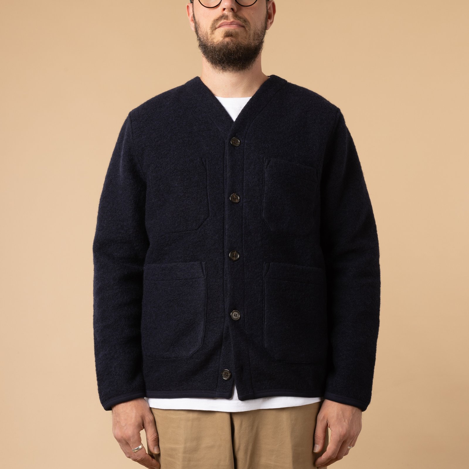 Navy Wool Fleece Cardigan