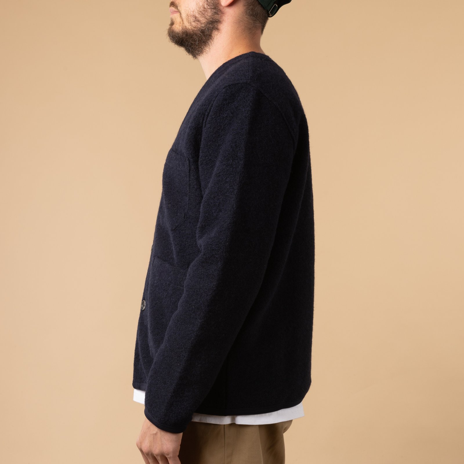 Navy Wool Fleece Cardigan