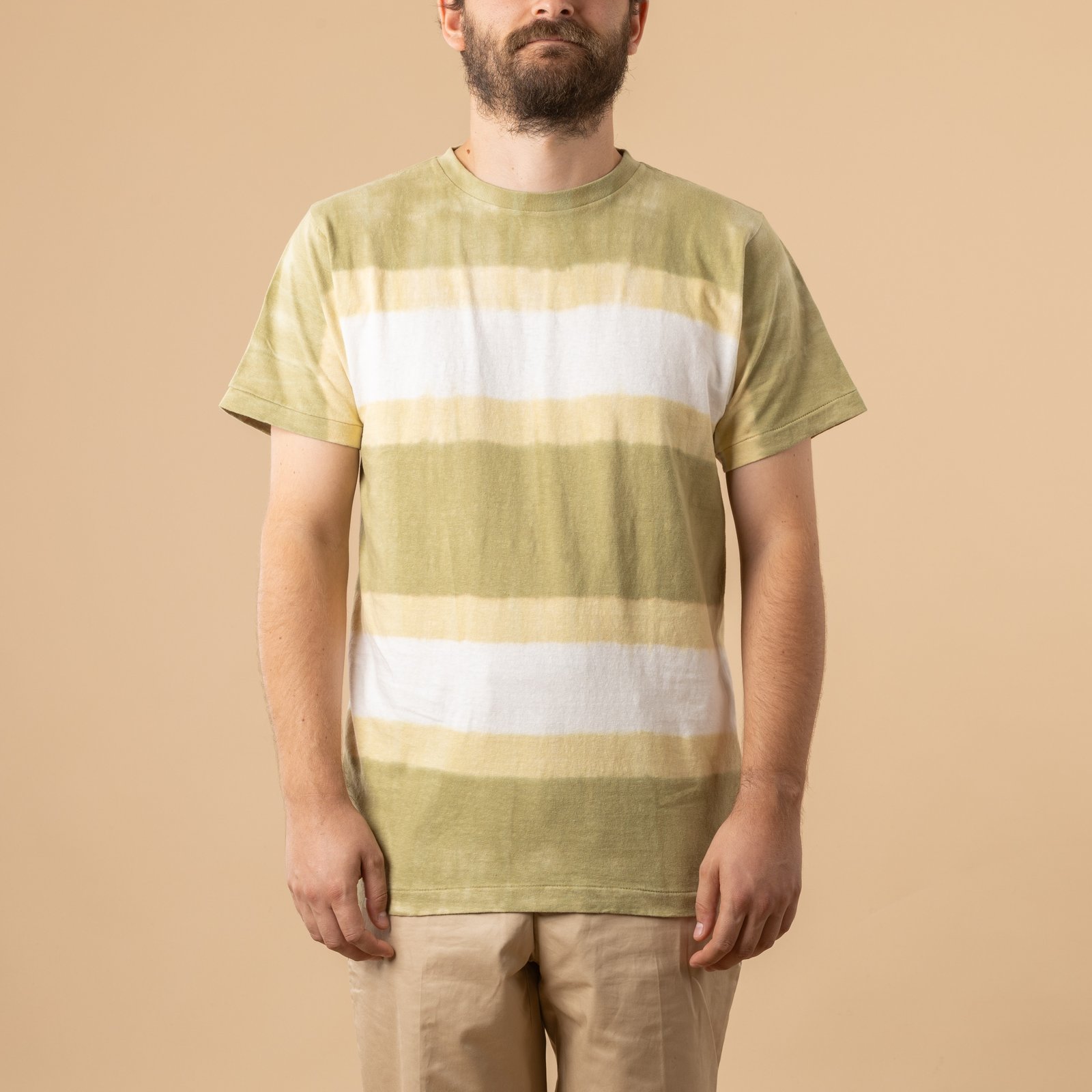 Short Sleeve Tie Dye Border Tee Beige/Khaki