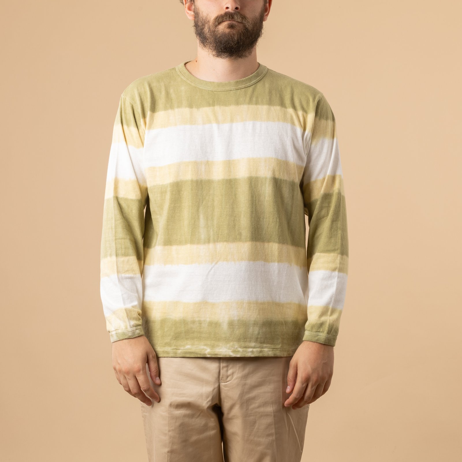 Long Sleeve Tie Dye Border Tee Beige/Khaki