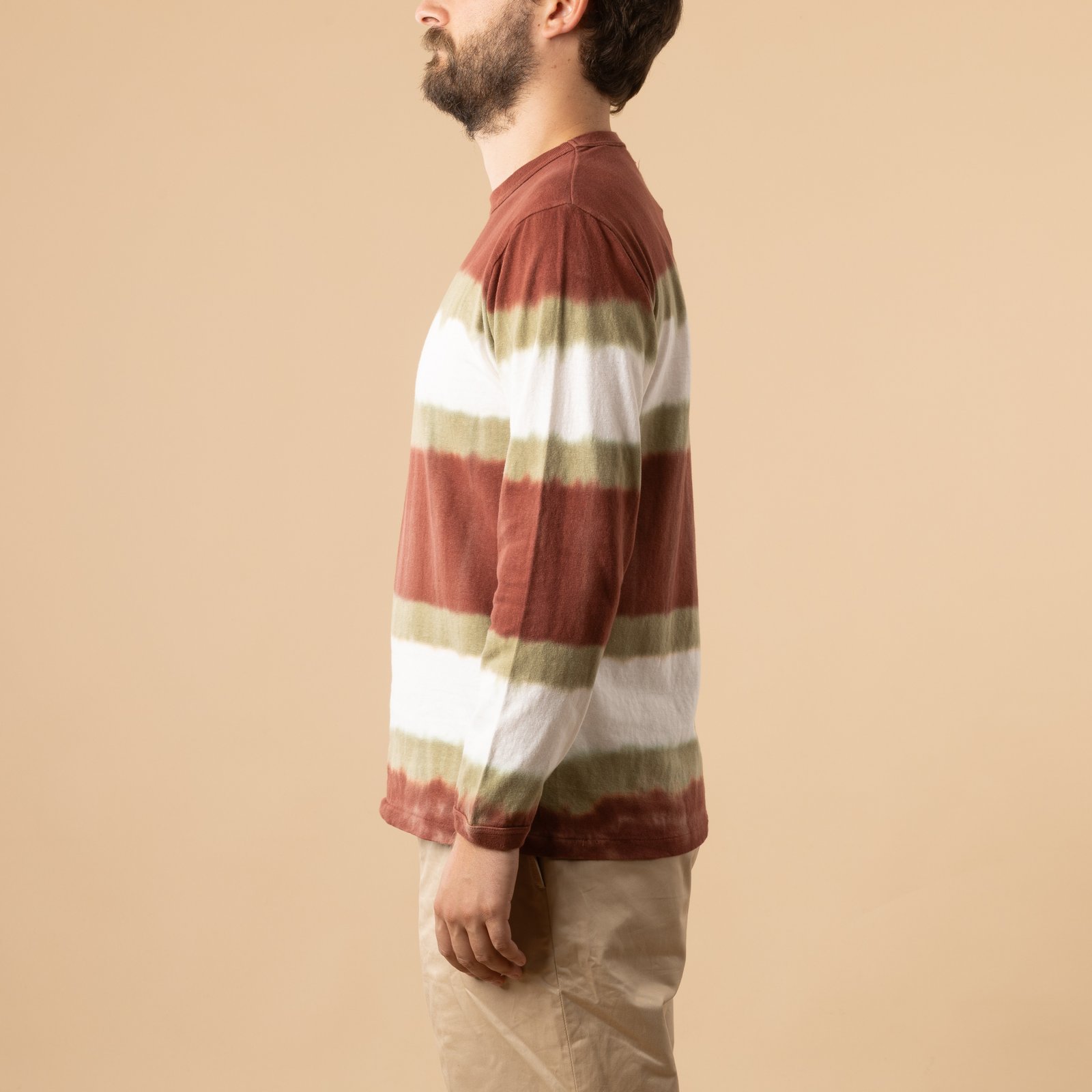 Long Sleeve Tie Dye Border Tee Brick/Khaki