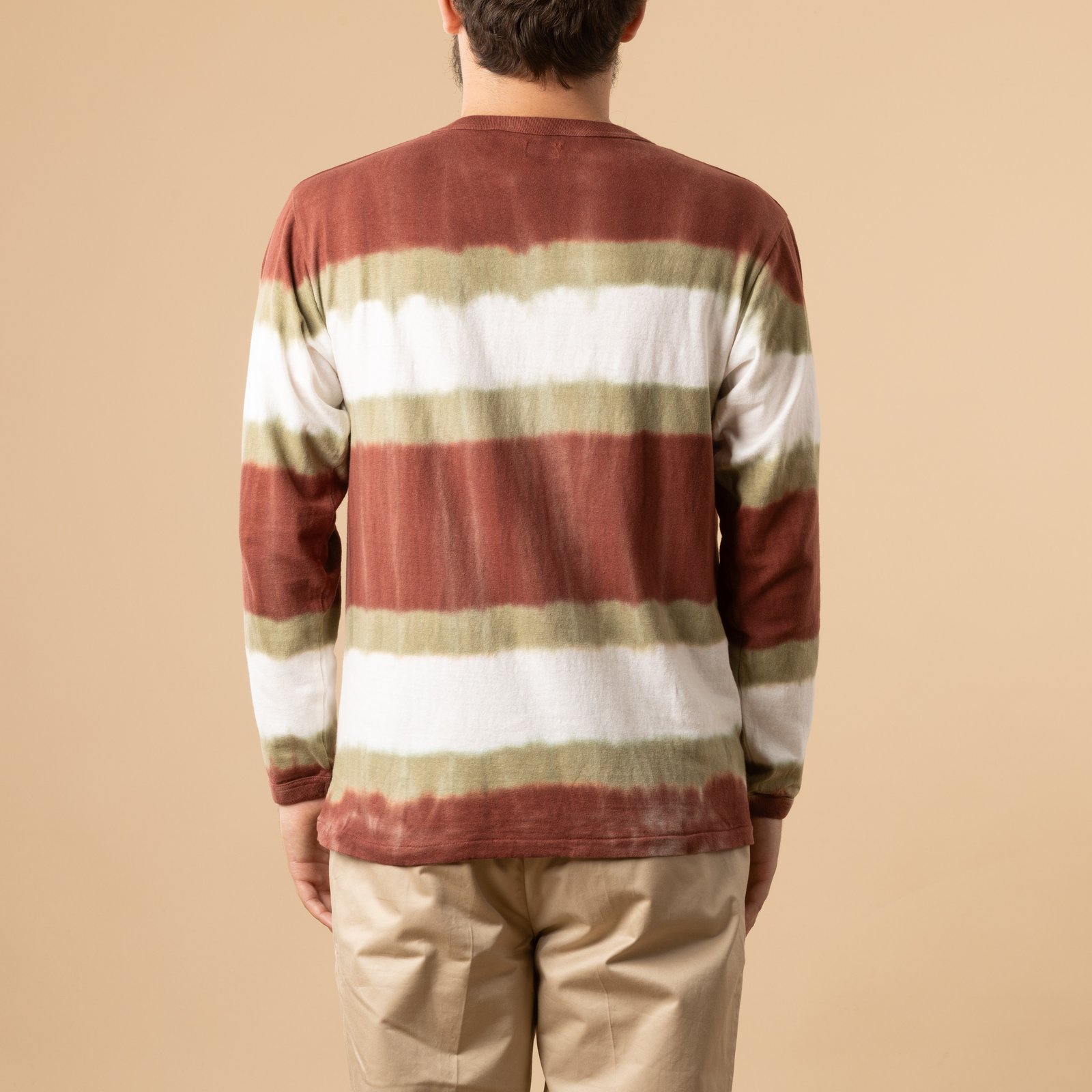 Long Sleeve Tie Dye Border Tee Brick/Khaki